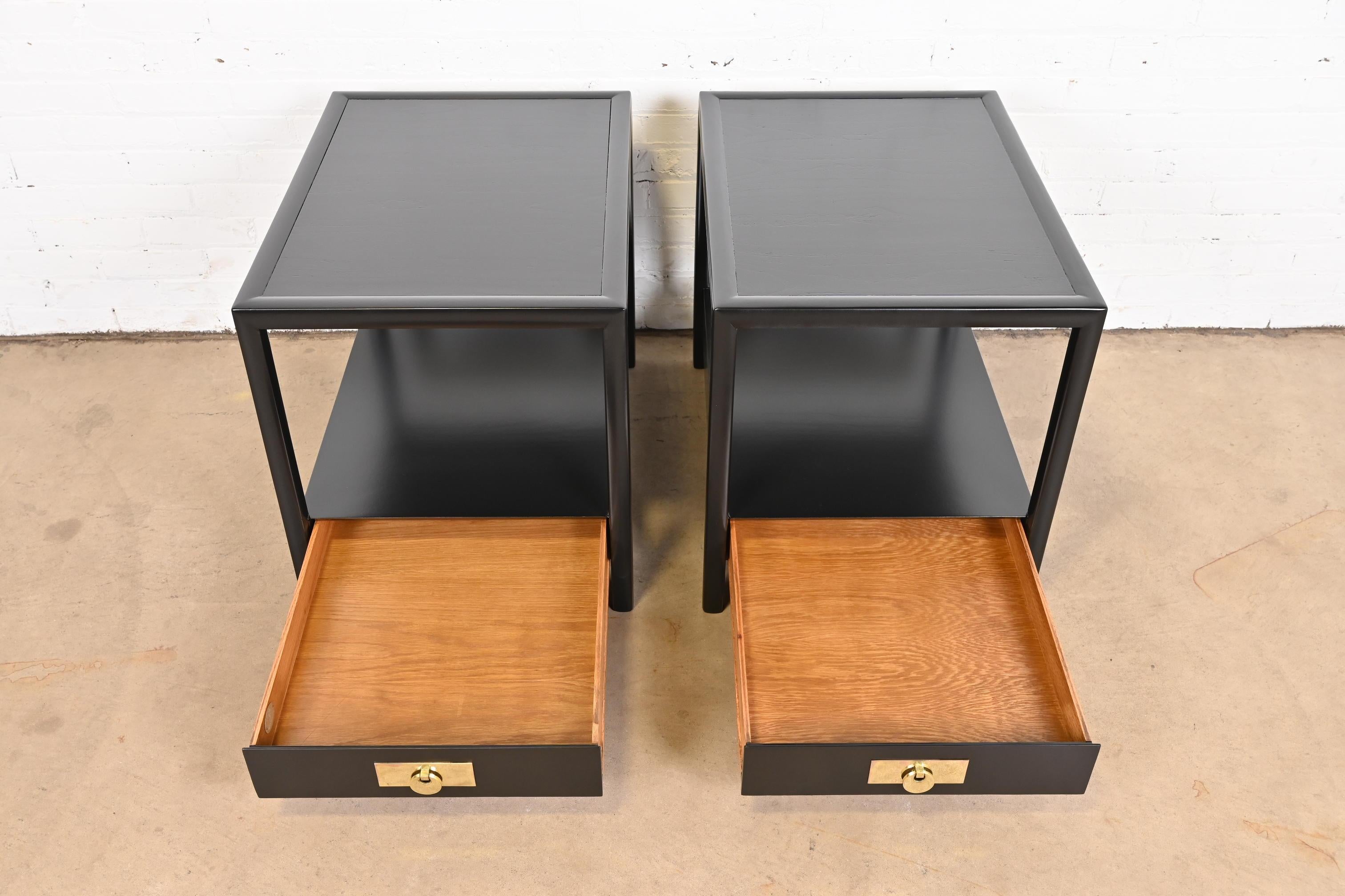 Michael Taylor for Baker Black Lacquered Nightstands or End Tables, Refinished For Sale 2