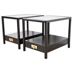 Michael Taylor for Baker Black Lacquered Nightstands or End Tables, Refinished