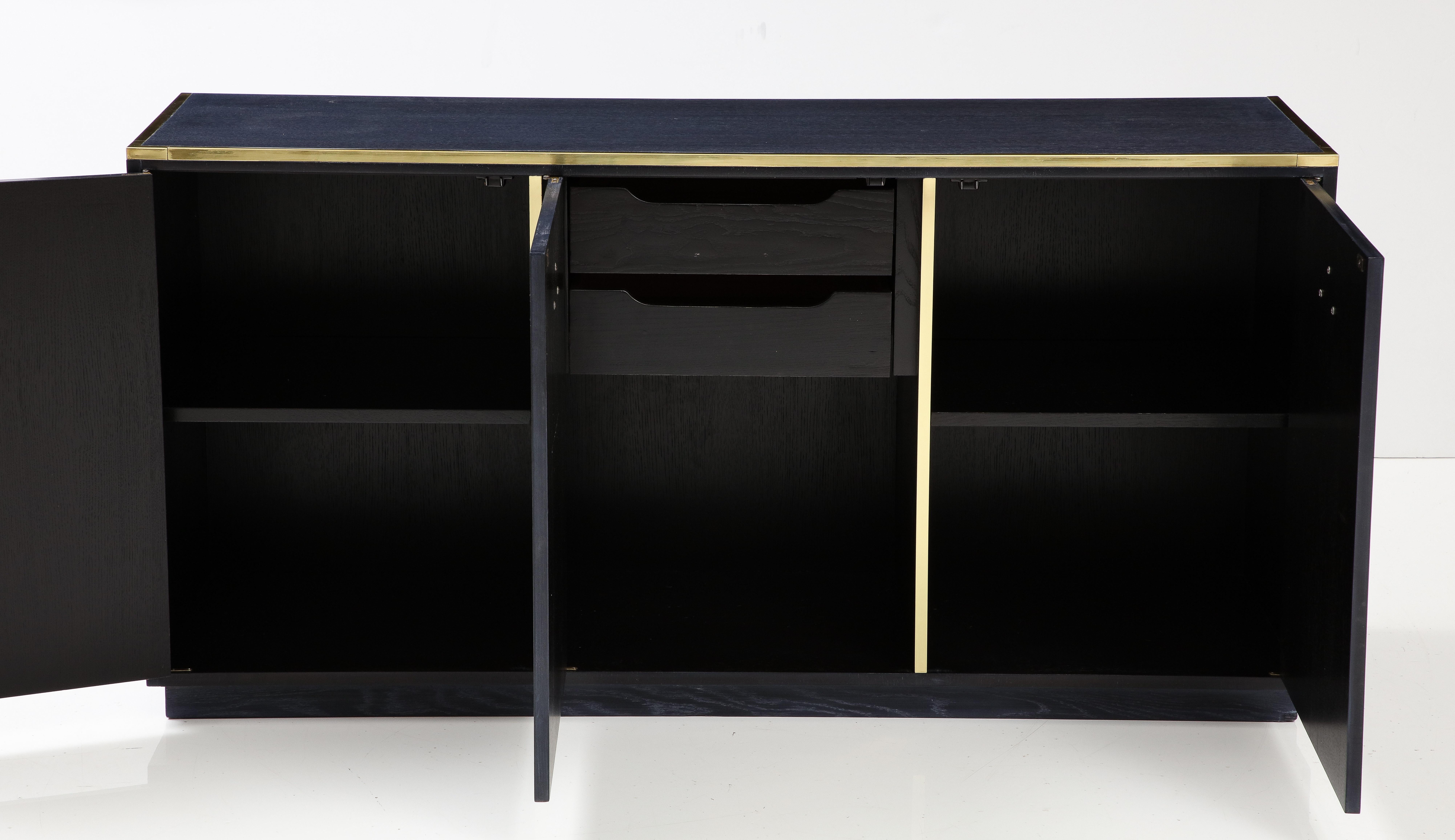 American Michael Taylor for Baker Brass and Cerused Oak Modern Credenza