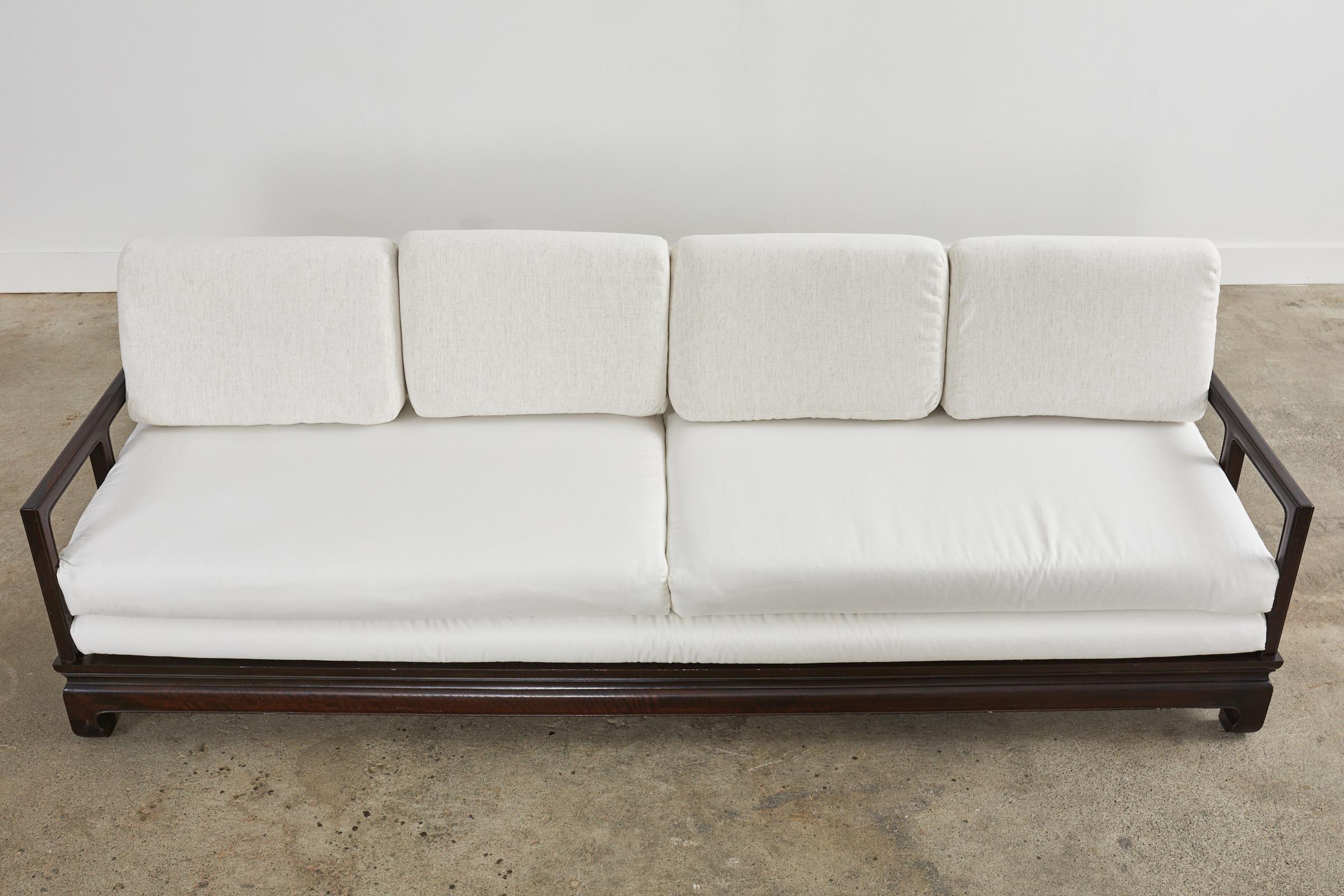Michael Taylor for Baker Style Carved Hardwood Sofa In Good Condition For Sale In Rio Vista, CA