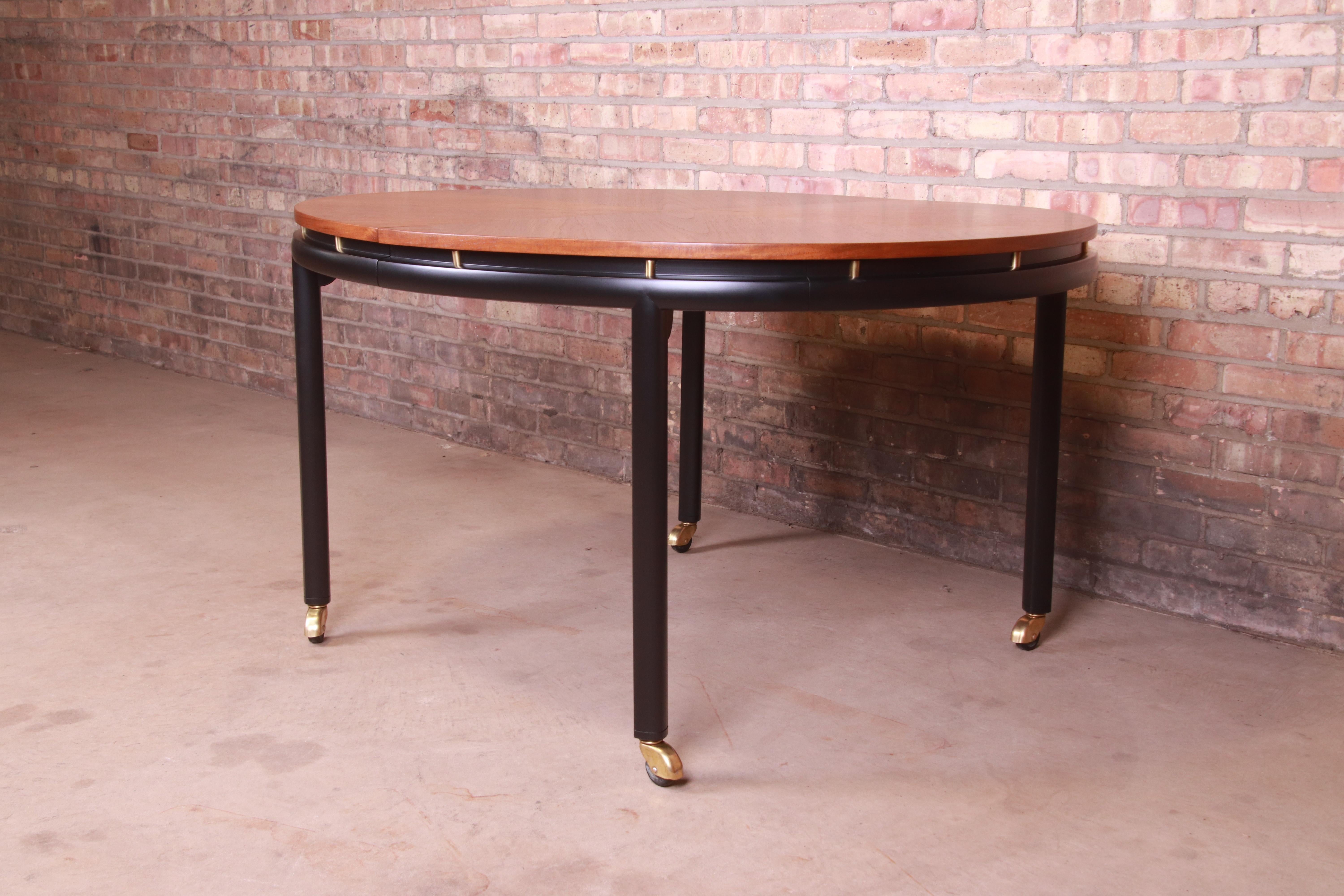 Michael Taylor for Baker Cherry and Black Lacquer Dining Table, Newly Refinished 6