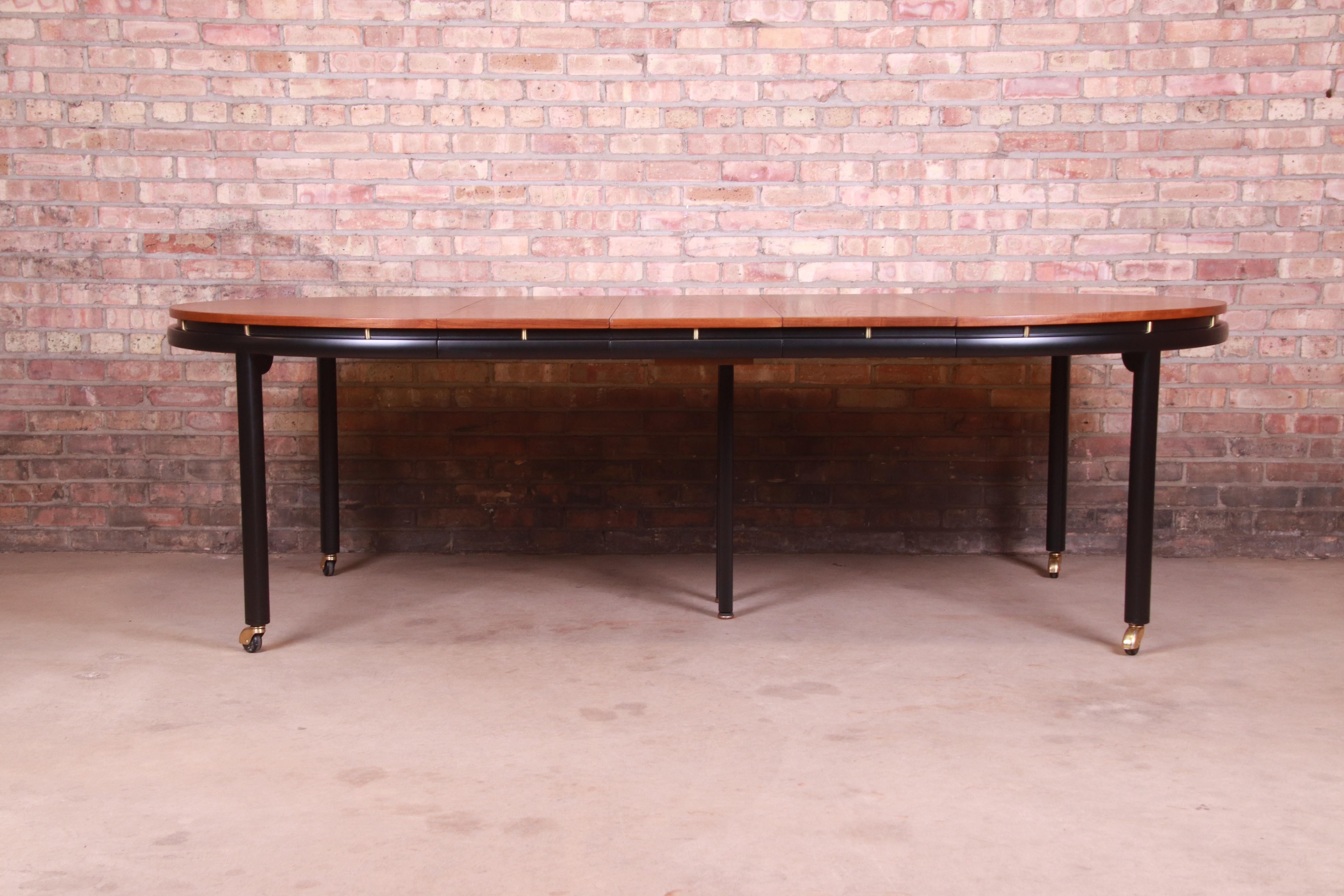 Mid-Century Modern Michael Taylor for Baker Cherry and Black Lacquer Dining Table, Newly Refinished