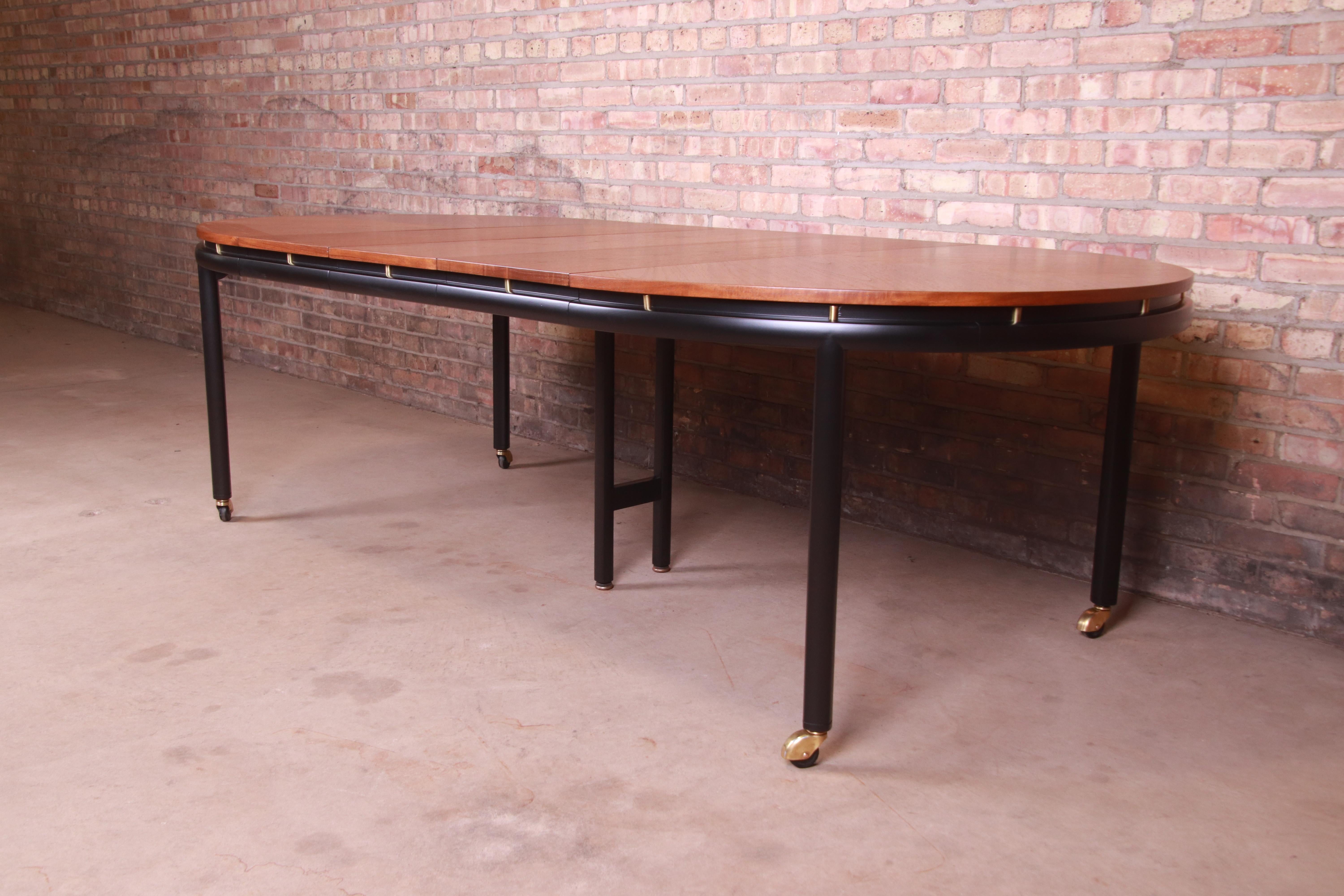 Michael Taylor for Baker Cherry and Black Lacquer Dining Table, Newly Refinished In Good Condition In South Bend, IN
