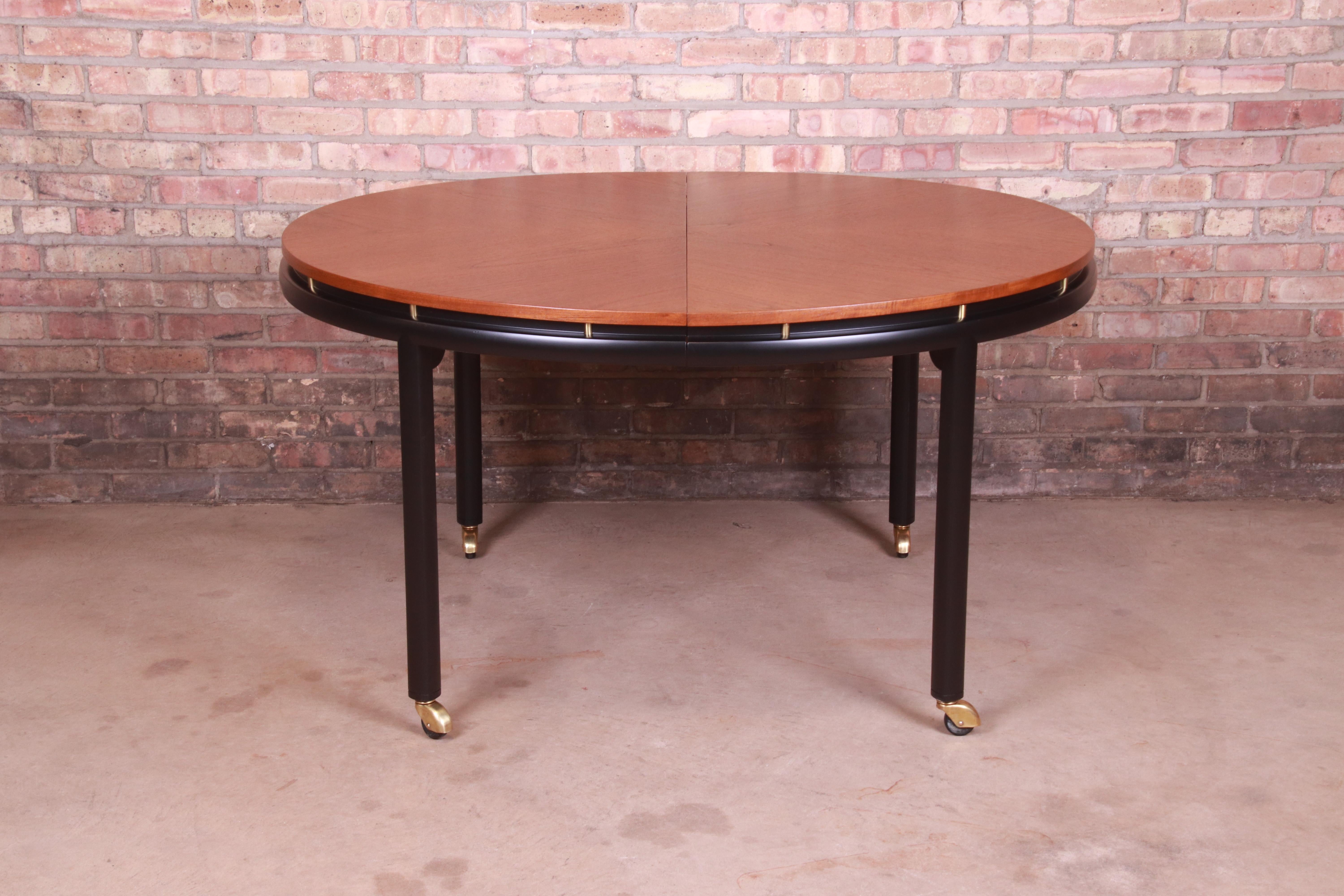 Michael Taylor for Baker Cherry and Black Lacquer Dining Table, Newly Refinished 3