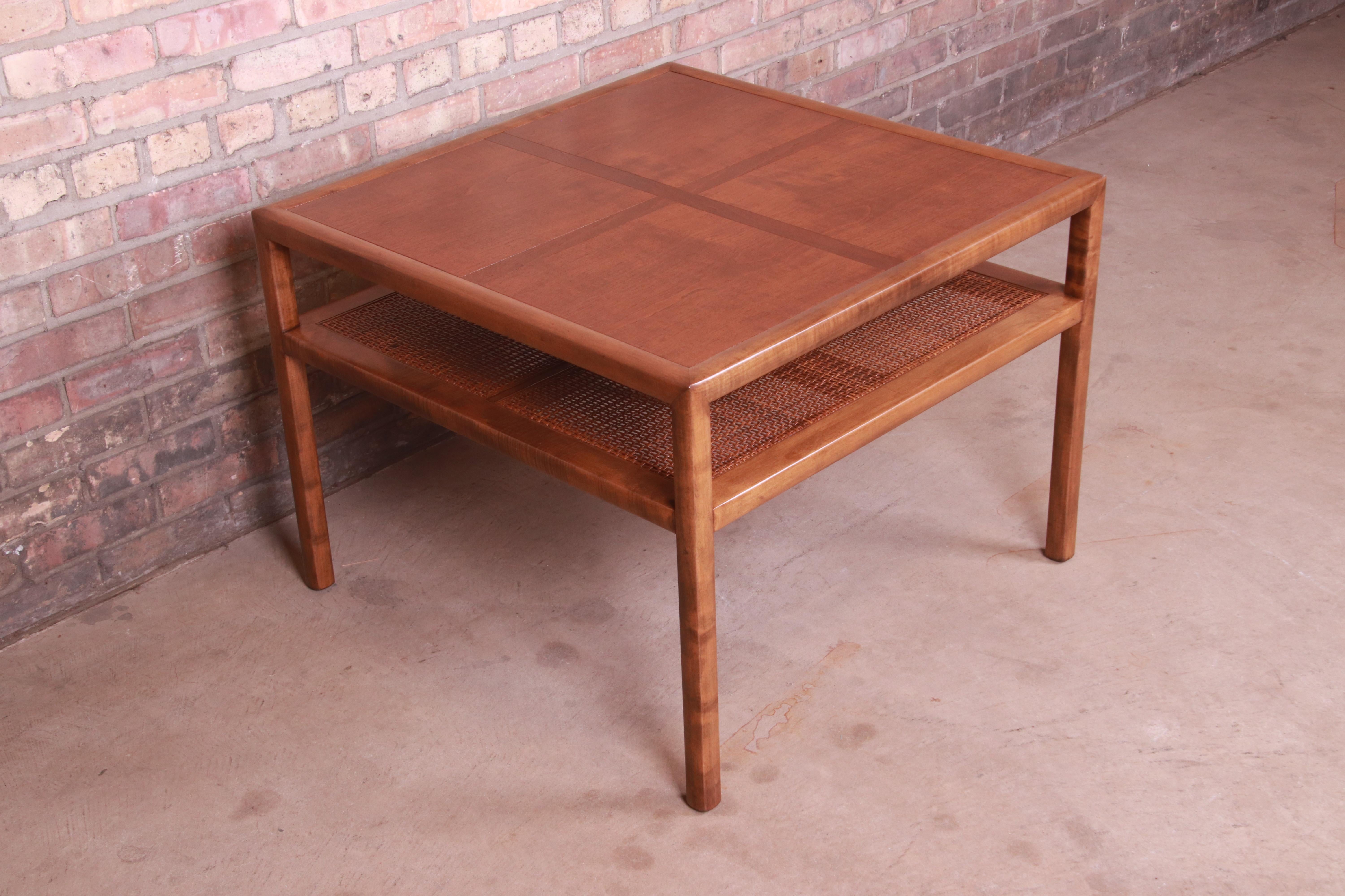 Mid-Century Modern Michael Taylor for Baker Cherry and Cane Two-Tier Coffee Table, Newly Refinished For Sale