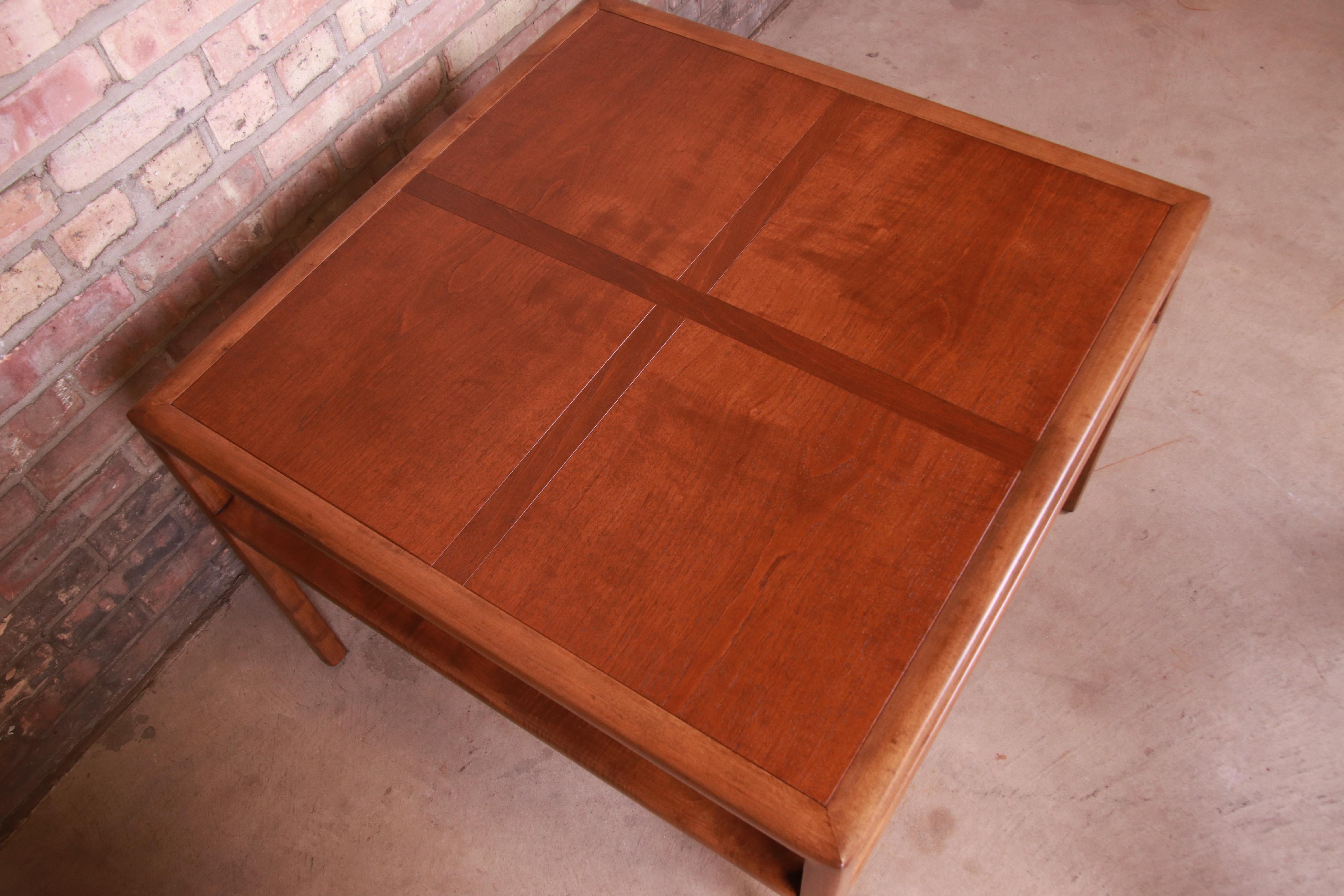 Michael Taylor for Baker Cherry and Cane Two-Tier Coffee Table, Newly Refinished In Good Condition For Sale In South Bend, IN