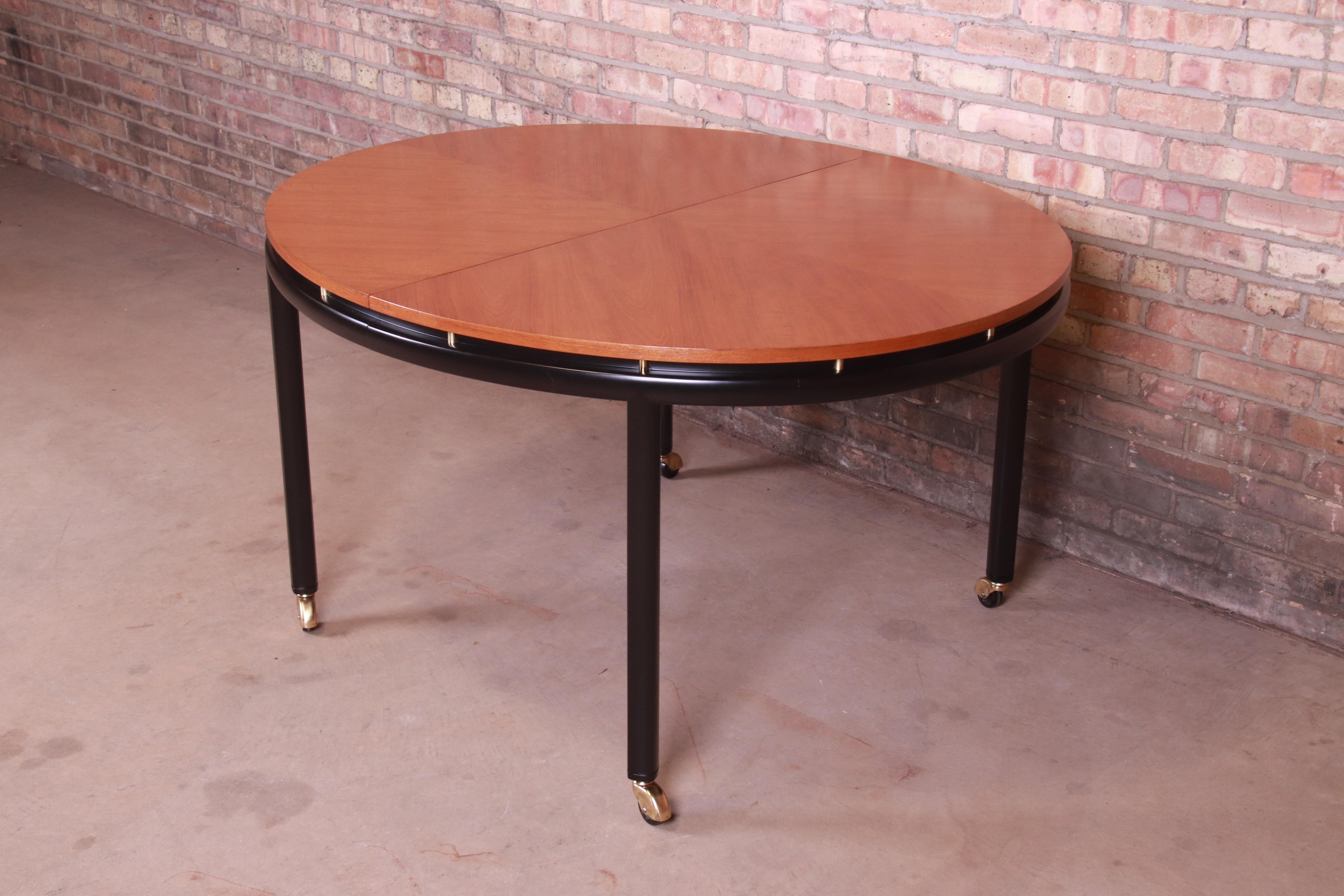 Michael Taylor for Baker Cherrywood and Black Lacquer Dining Table, Refinished 4
