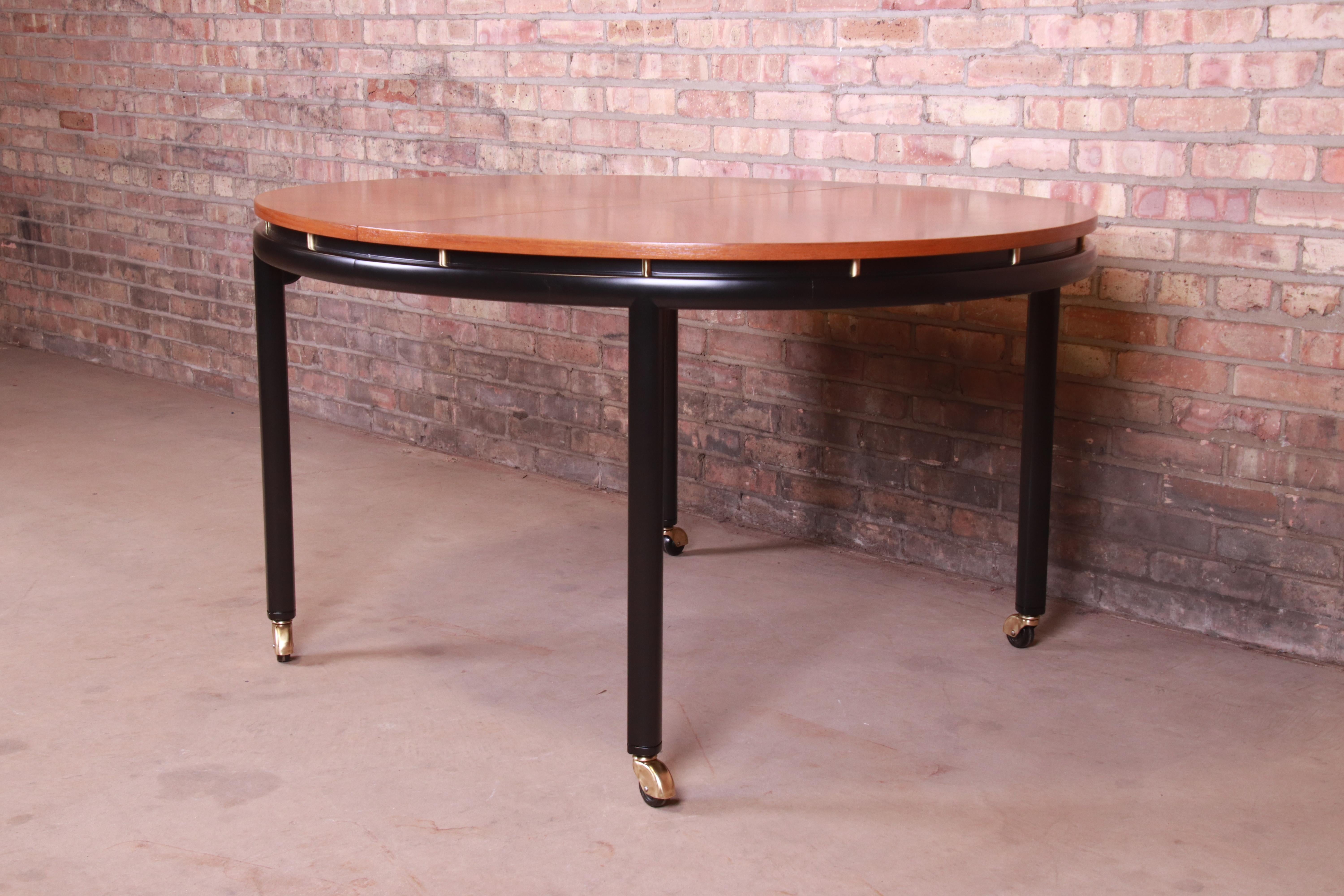 Michael Taylor for Baker Cherrywood and Black Lacquer Dining Table, Refinished 5