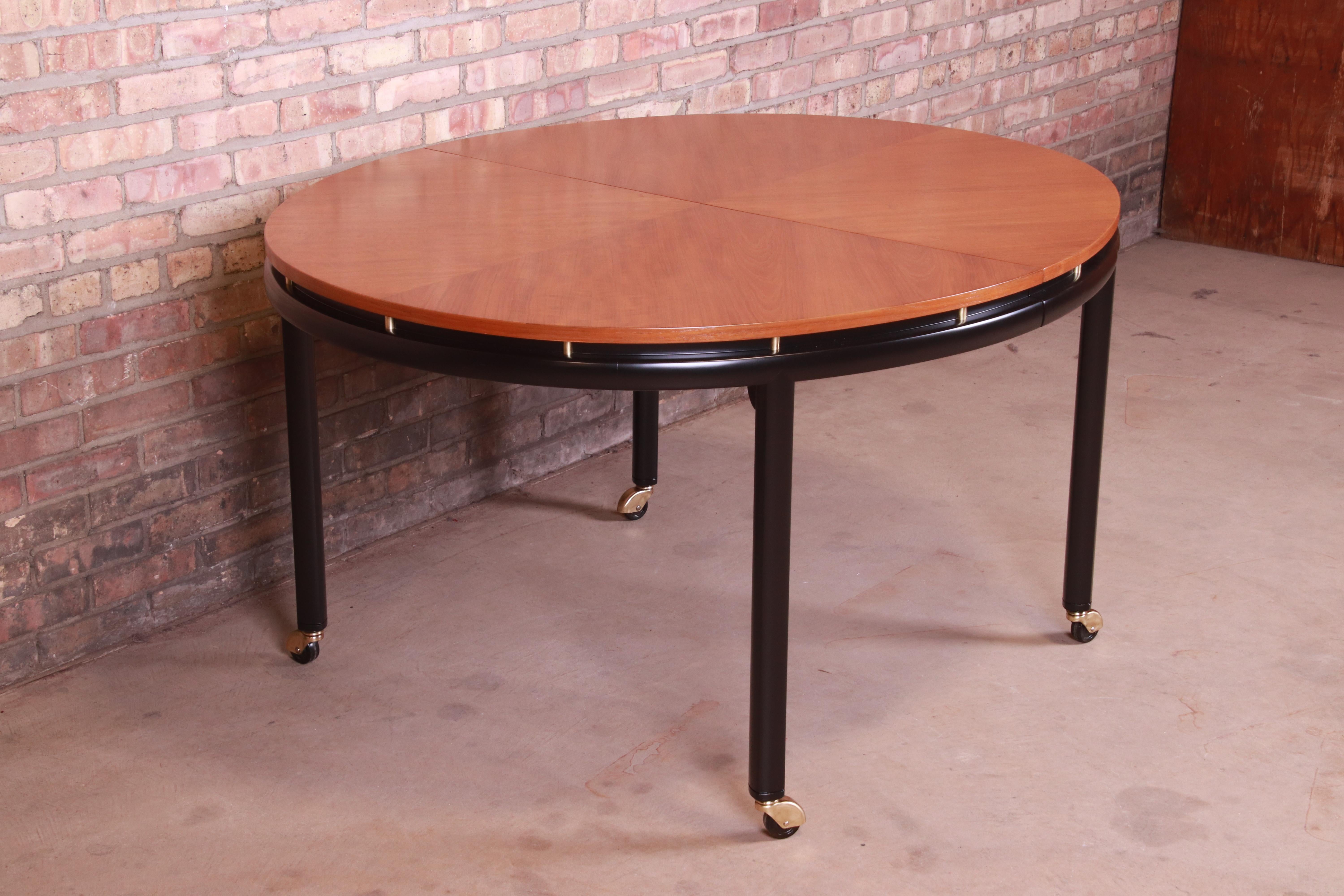 Michael Taylor for Baker Cherrywood and Black Lacquer Dining Table, Refinished 6