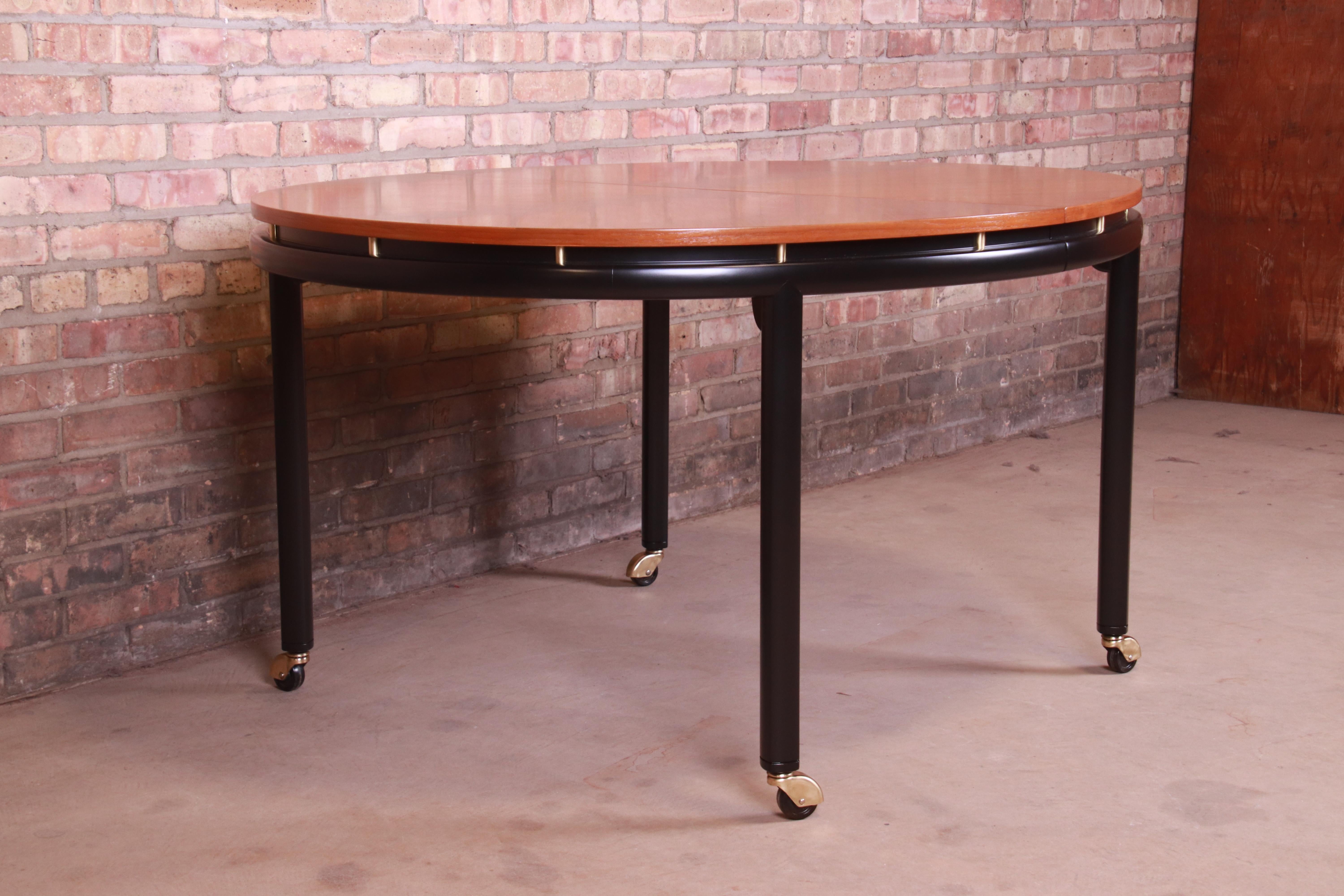 Michael Taylor for Baker Cherrywood and Black Lacquer Dining Table, Refinished 7