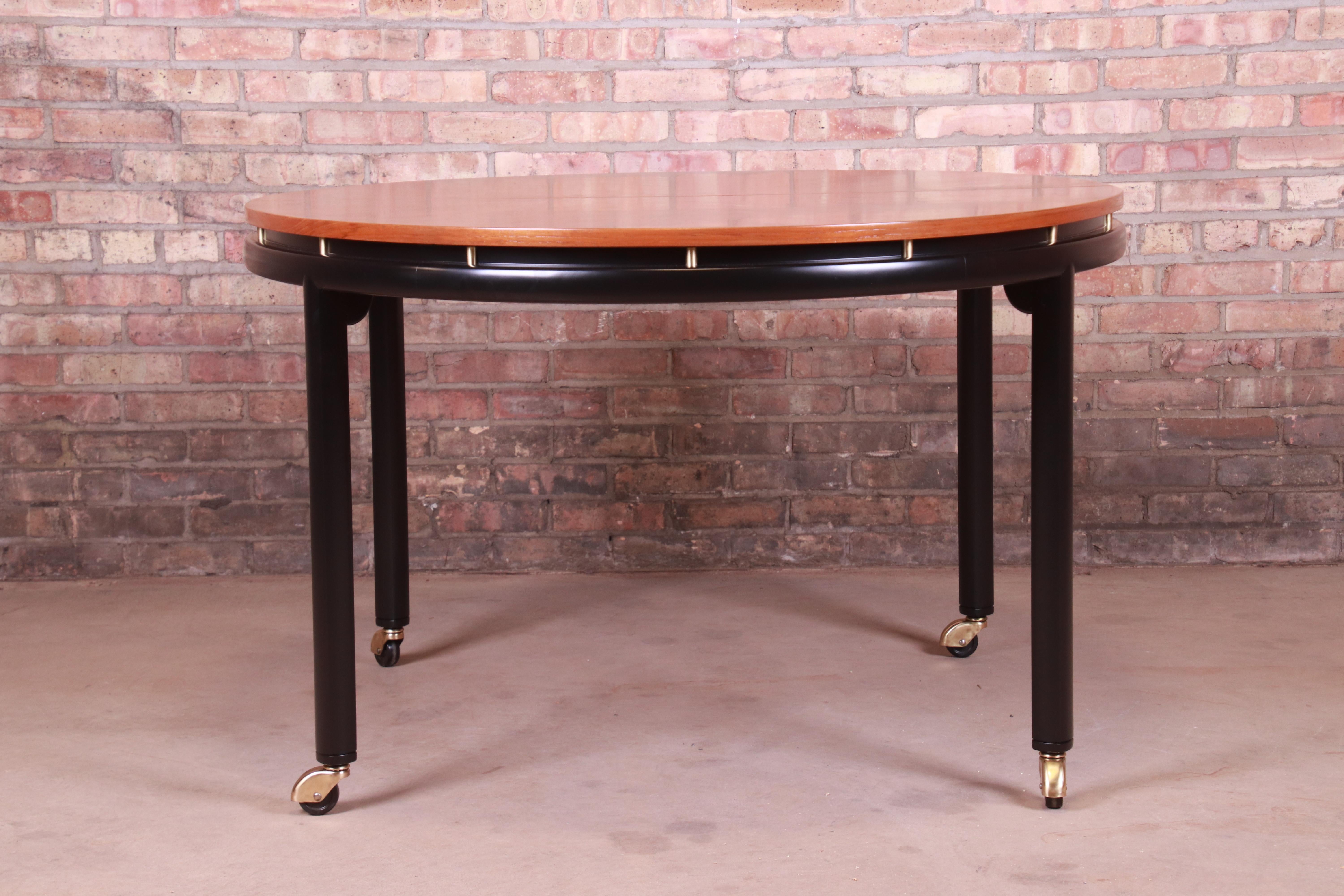 Michael Taylor for Baker Cherrywood and Black Lacquer Dining Table, Refinished 11