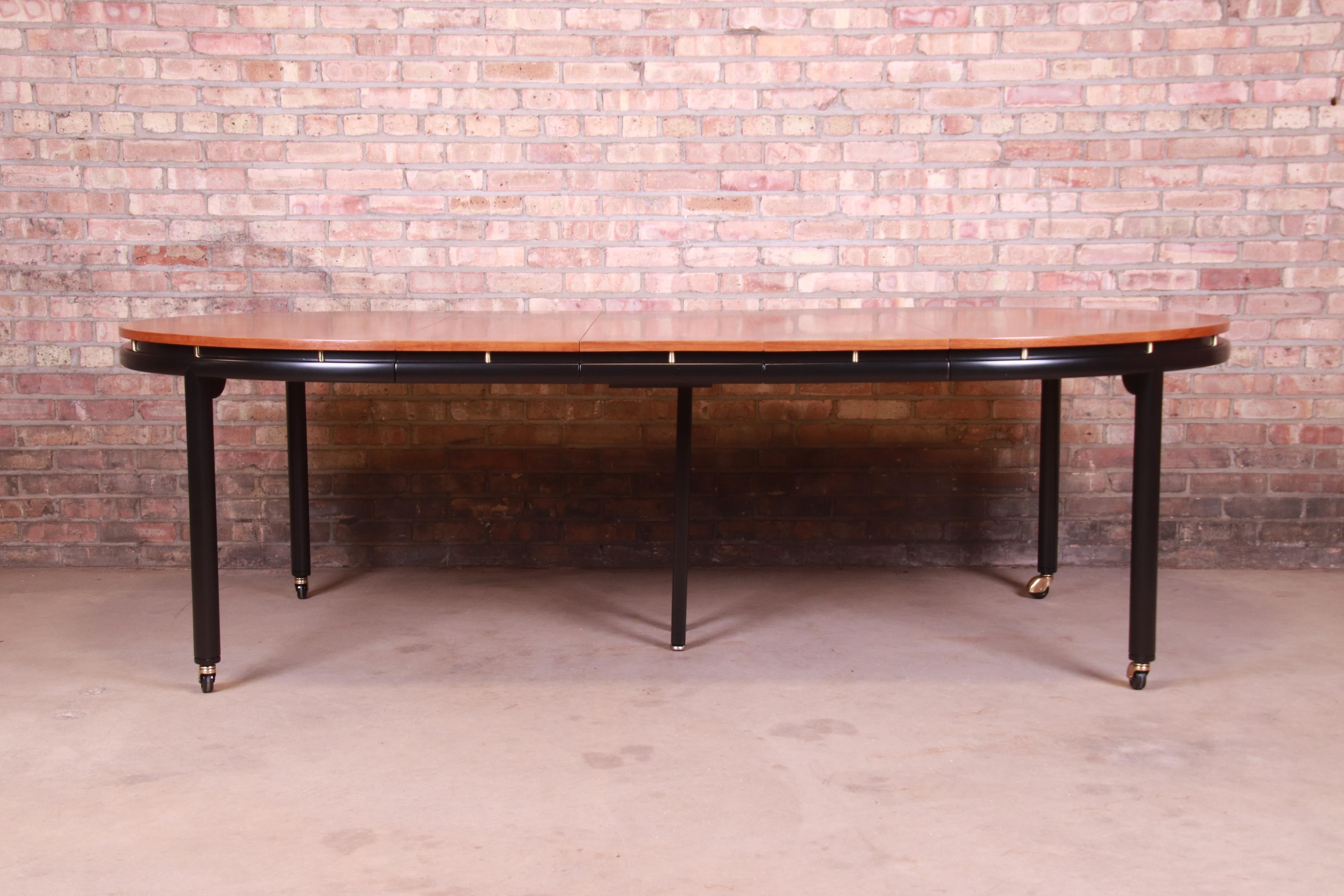 Mid-Century Modern Michael Taylor for Baker Cherrywood and Black Lacquer Dining Table, Refinished
