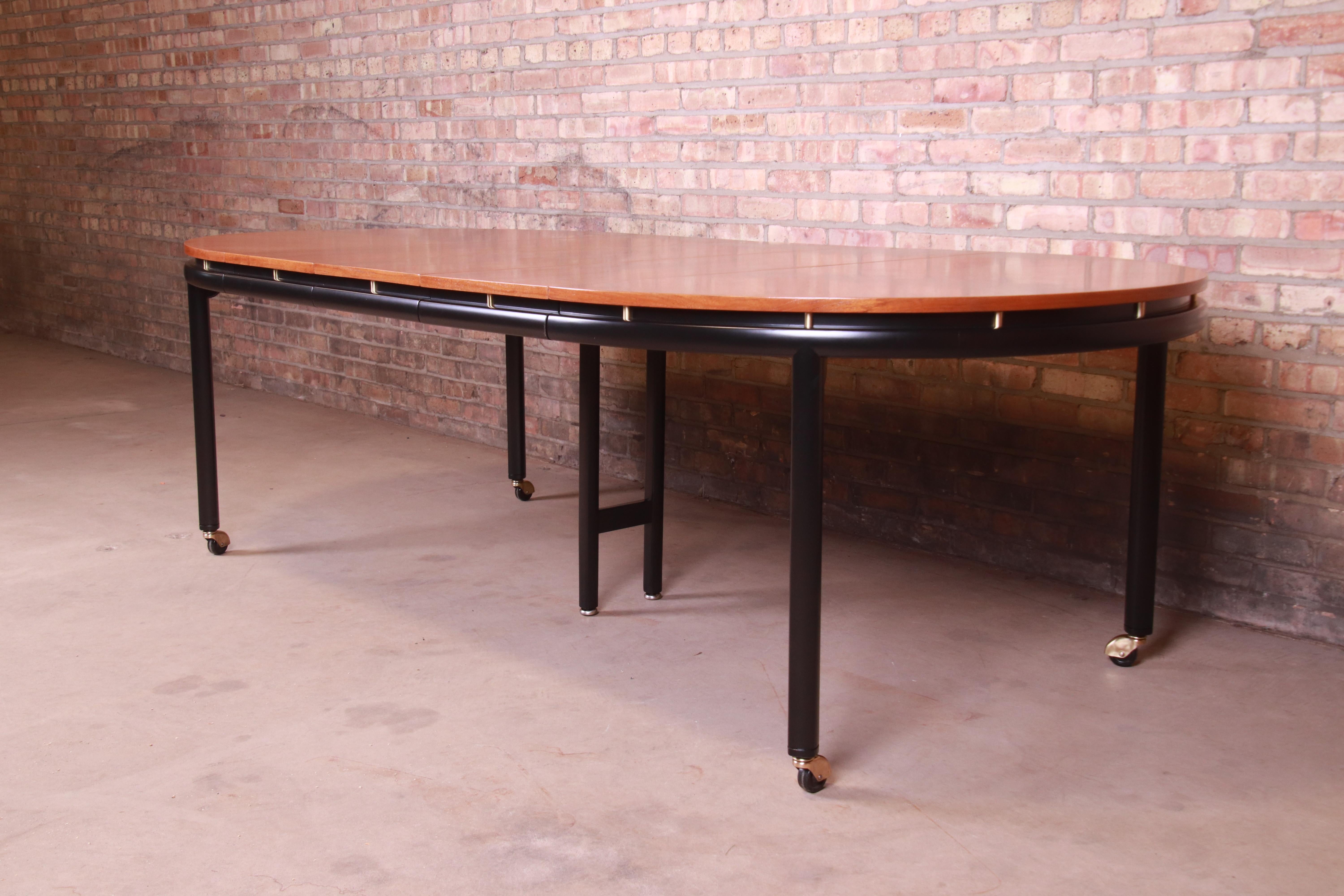 American Michael Taylor for Baker Cherrywood and Black Lacquer Dining Table, Refinished