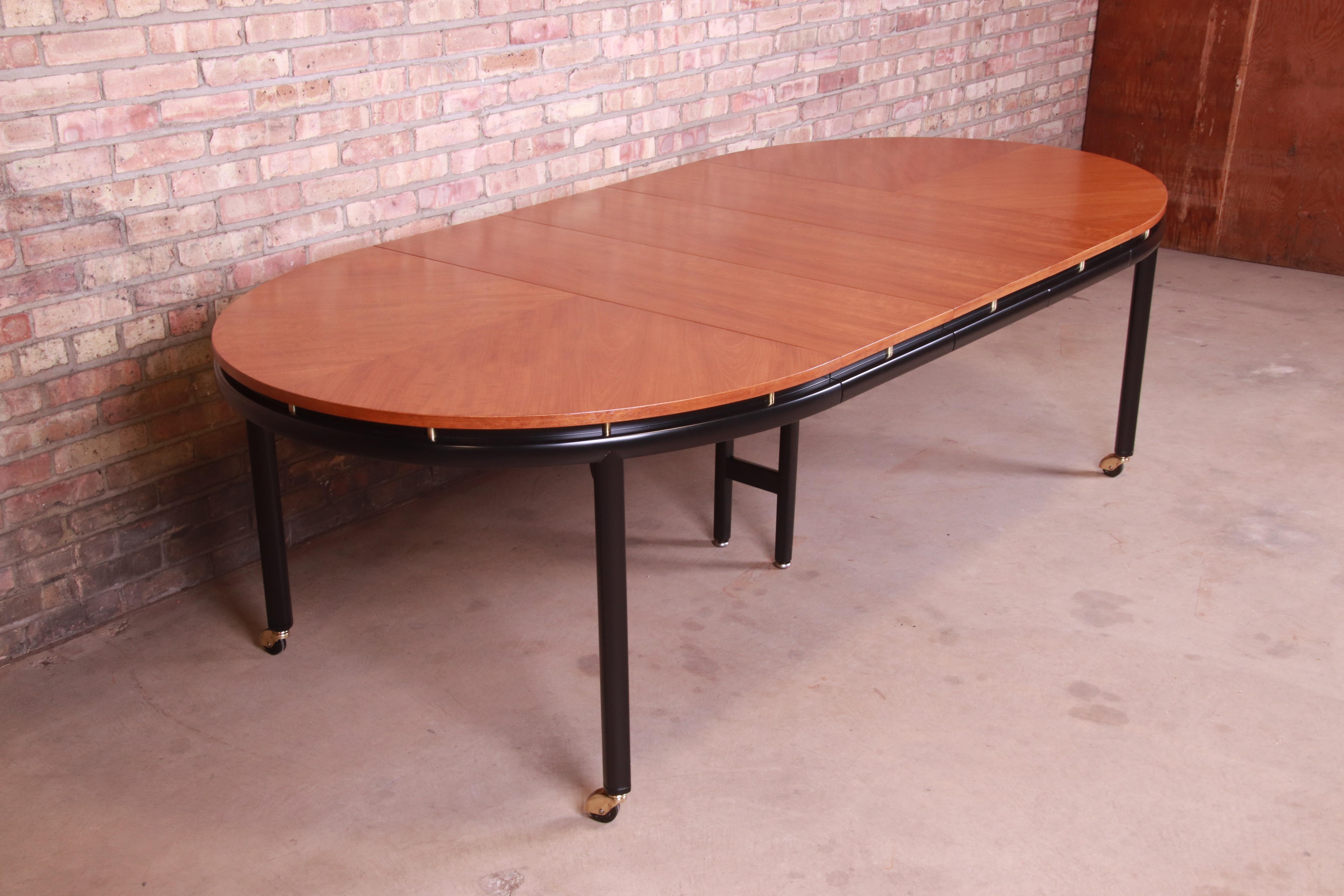 Michael Taylor for Baker Cherrywood and Black Lacquer Dining Table, Refinished In Good Condition In South Bend, IN