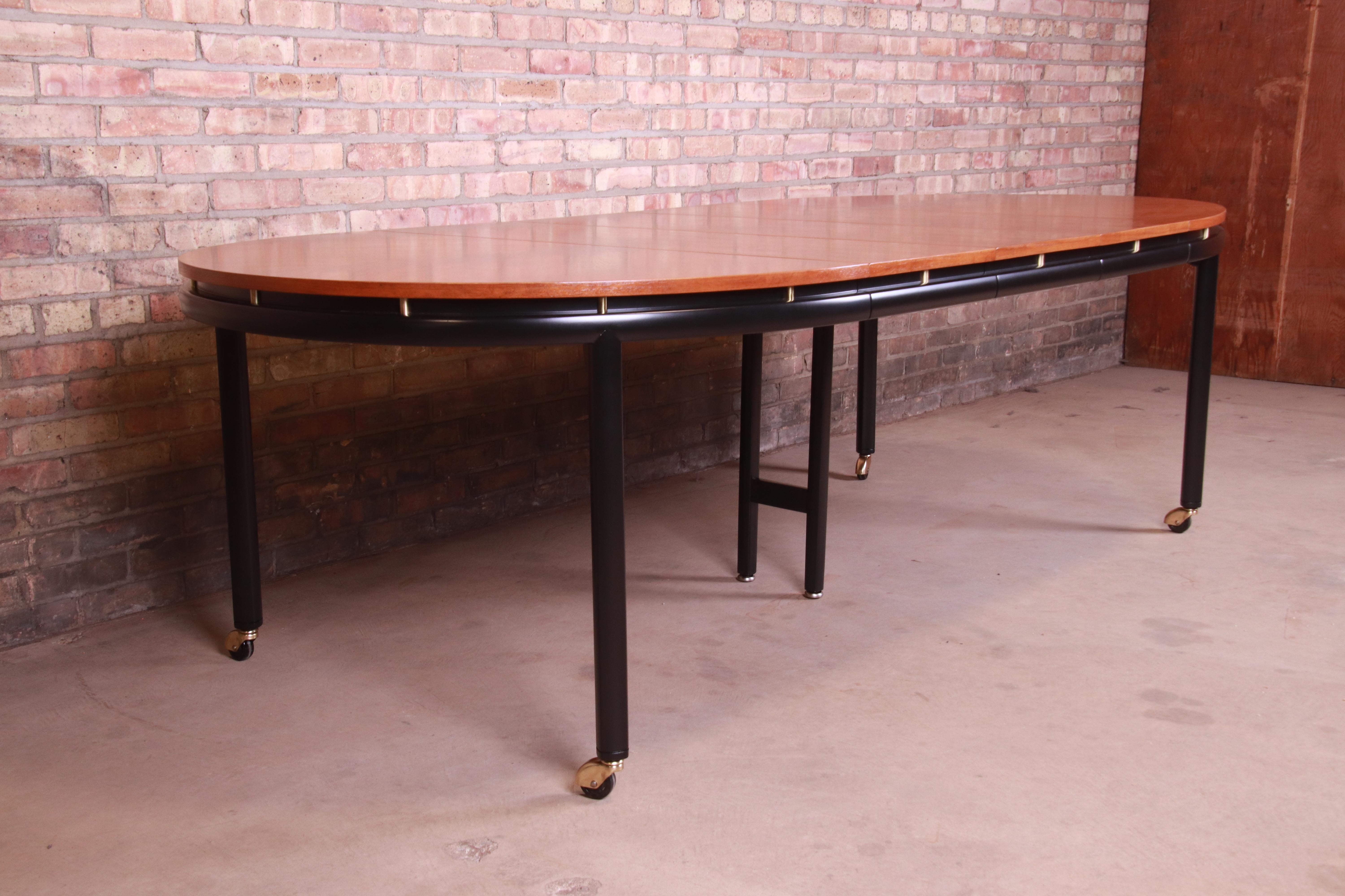 Mid-20th Century Michael Taylor for Baker Cherrywood and Black Lacquer Dining Table, Refinished