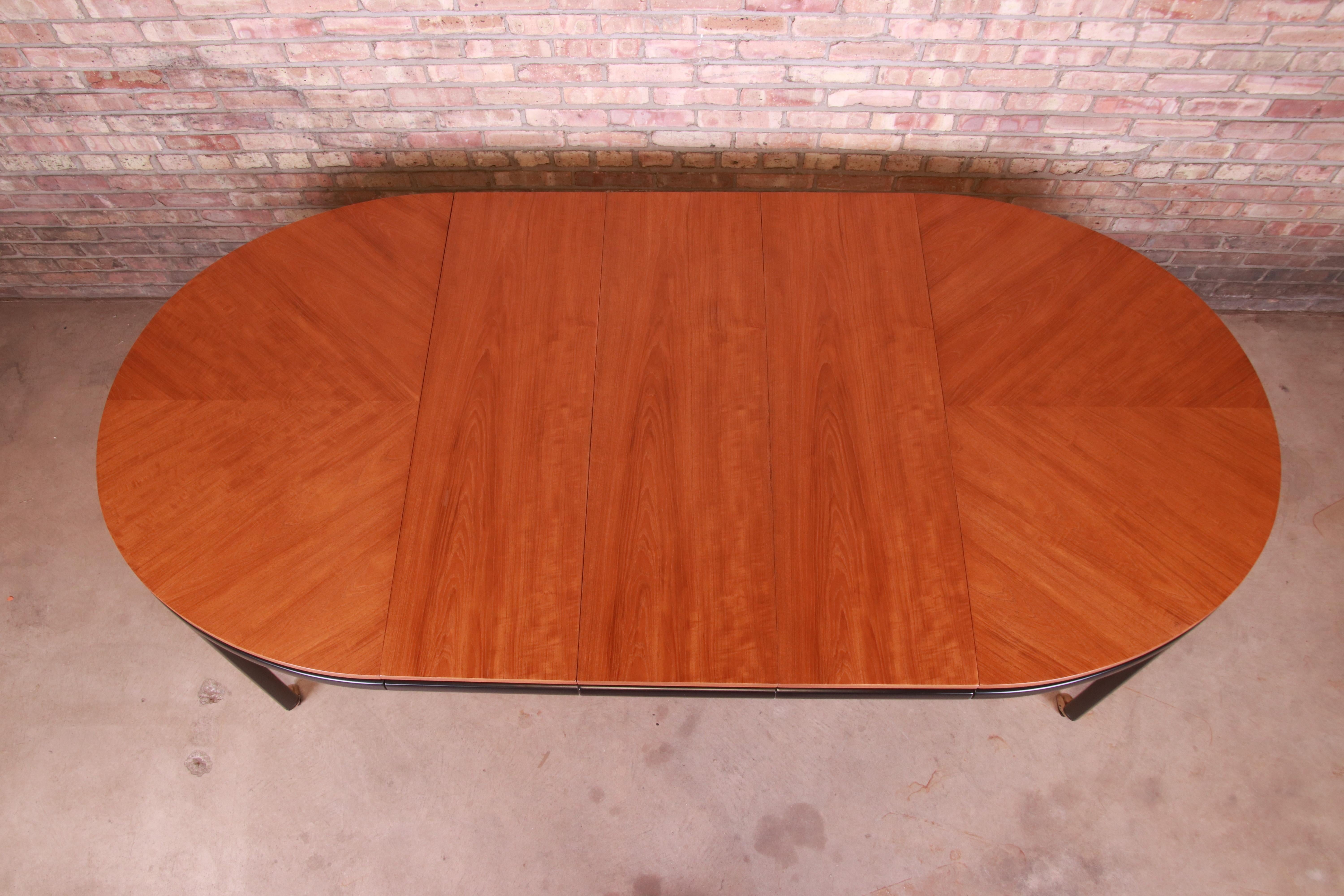 Brass Michael Taylor for Baker Cherrywood and Black Lacquer Dining Table, Refinished