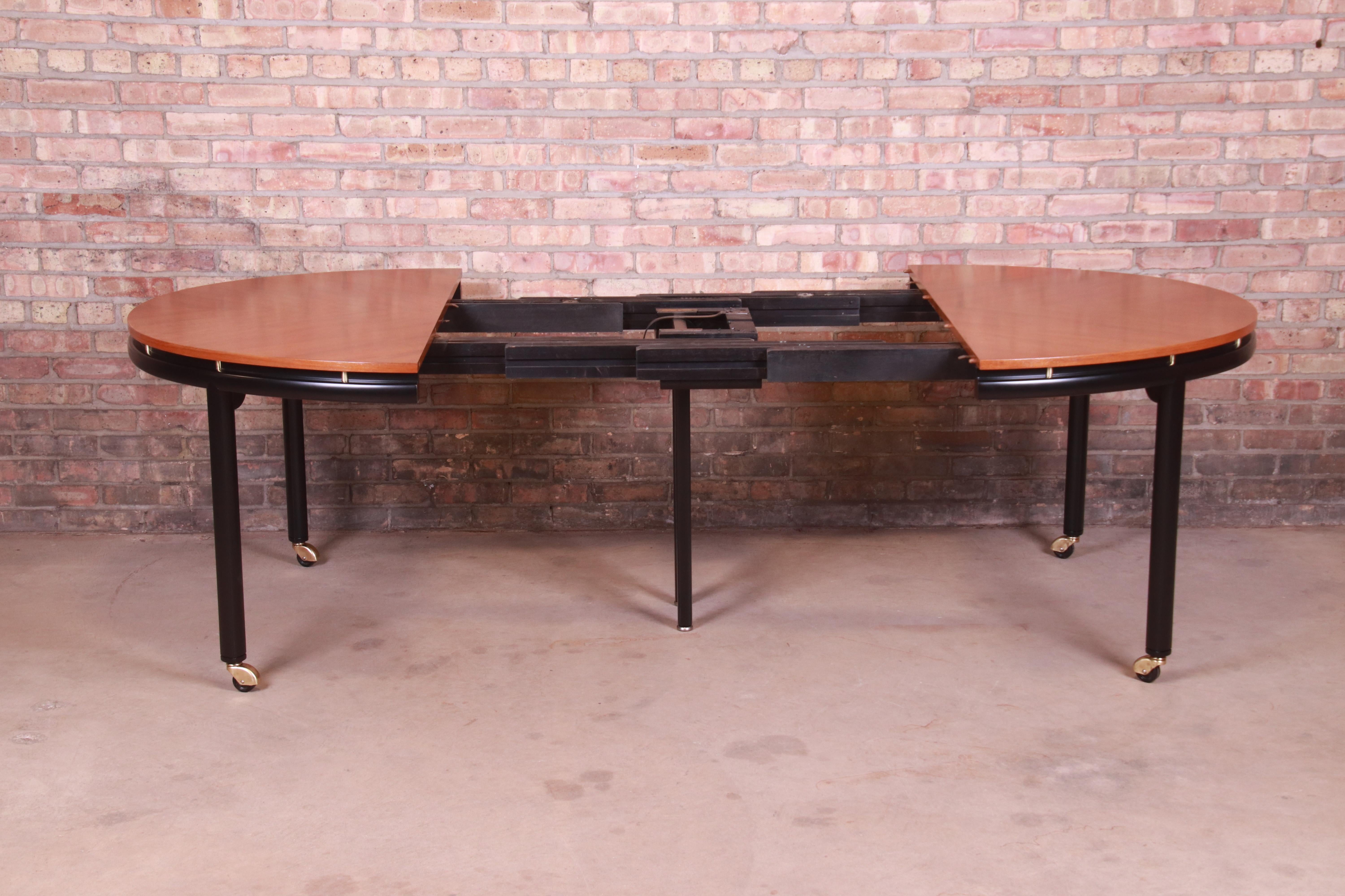 Michael Taylor for Baker Cherrywood and Black Lacquer Dining Table, Refinished 1