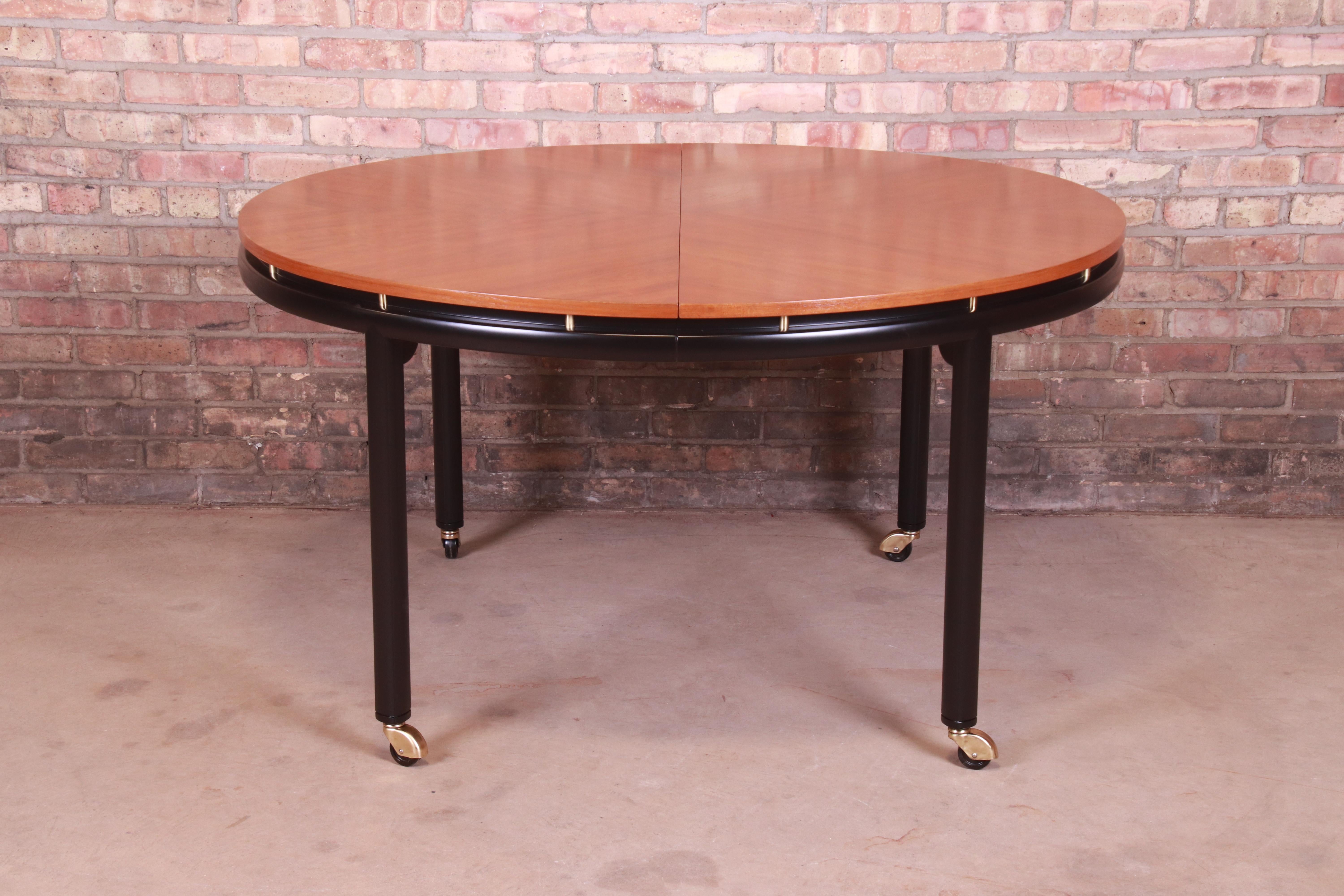 Michael Taylor for Baker Cherrywood and Black Lacquer Dining Table, Refinished 2