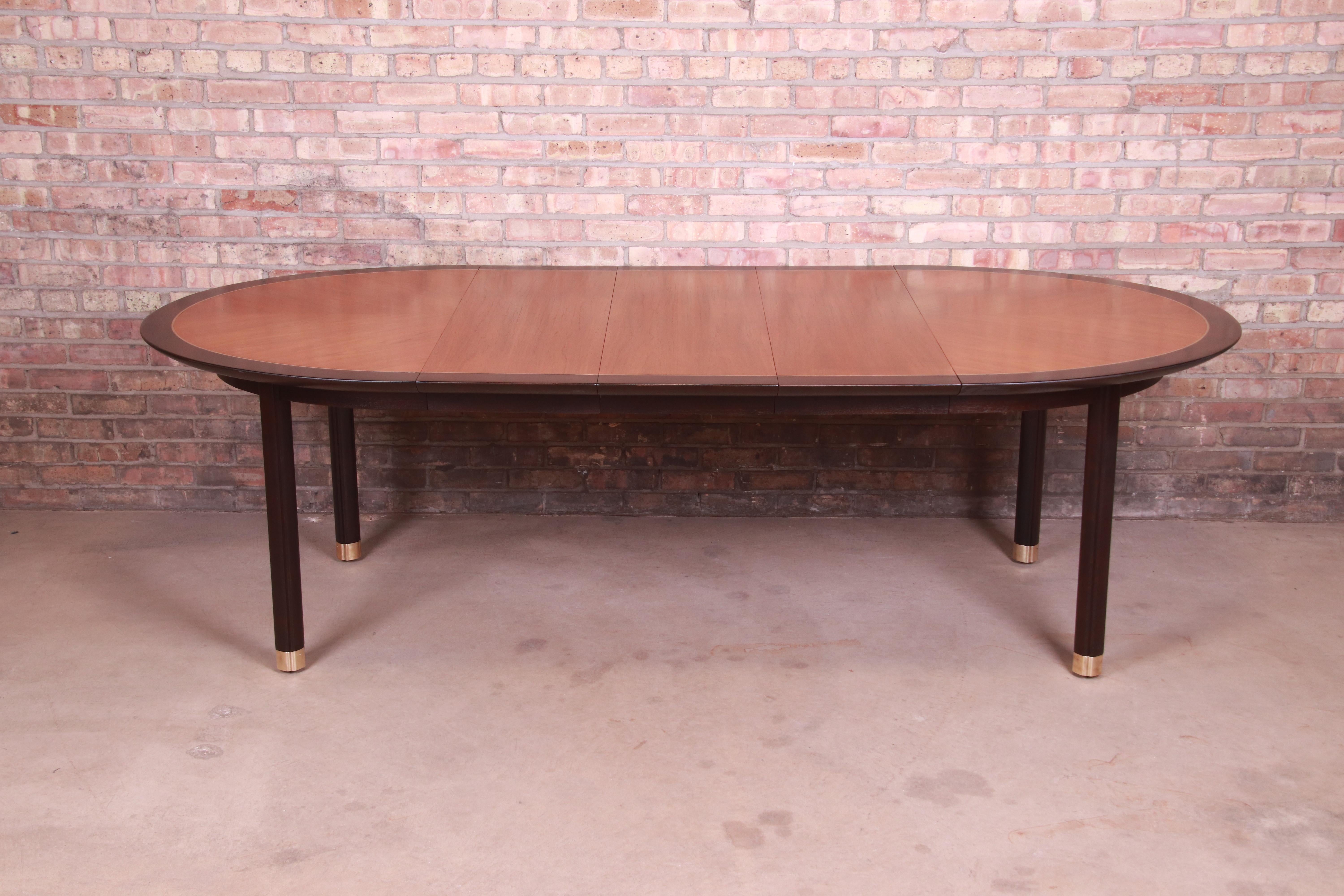 Mid-Century Modern Michael Taylor for Baker Cherry Wood and Black Lacquer Extension Dining Table