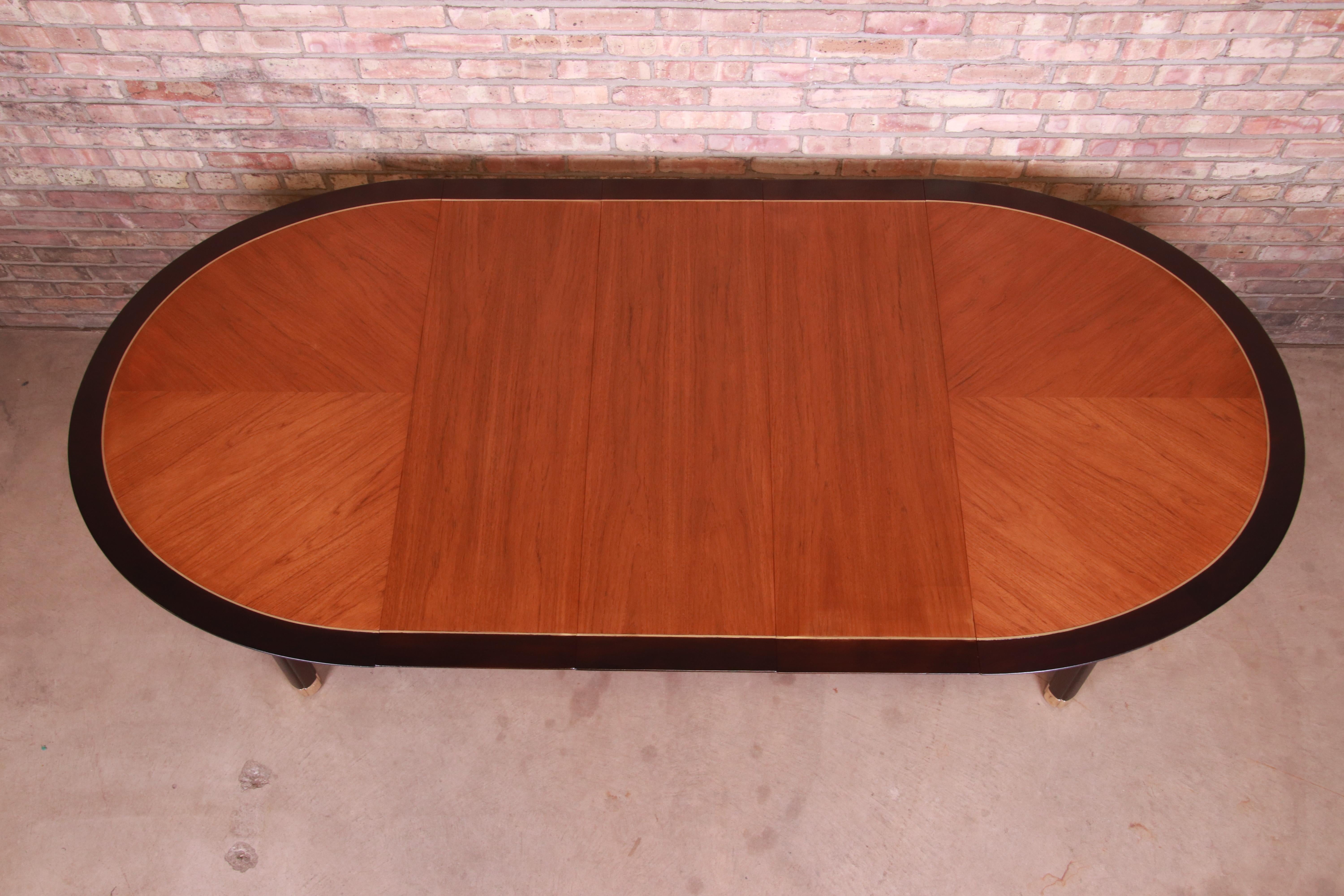 American Michael Taylor for Baker Cherry Wood and Black Lacquer Extension Dining Table