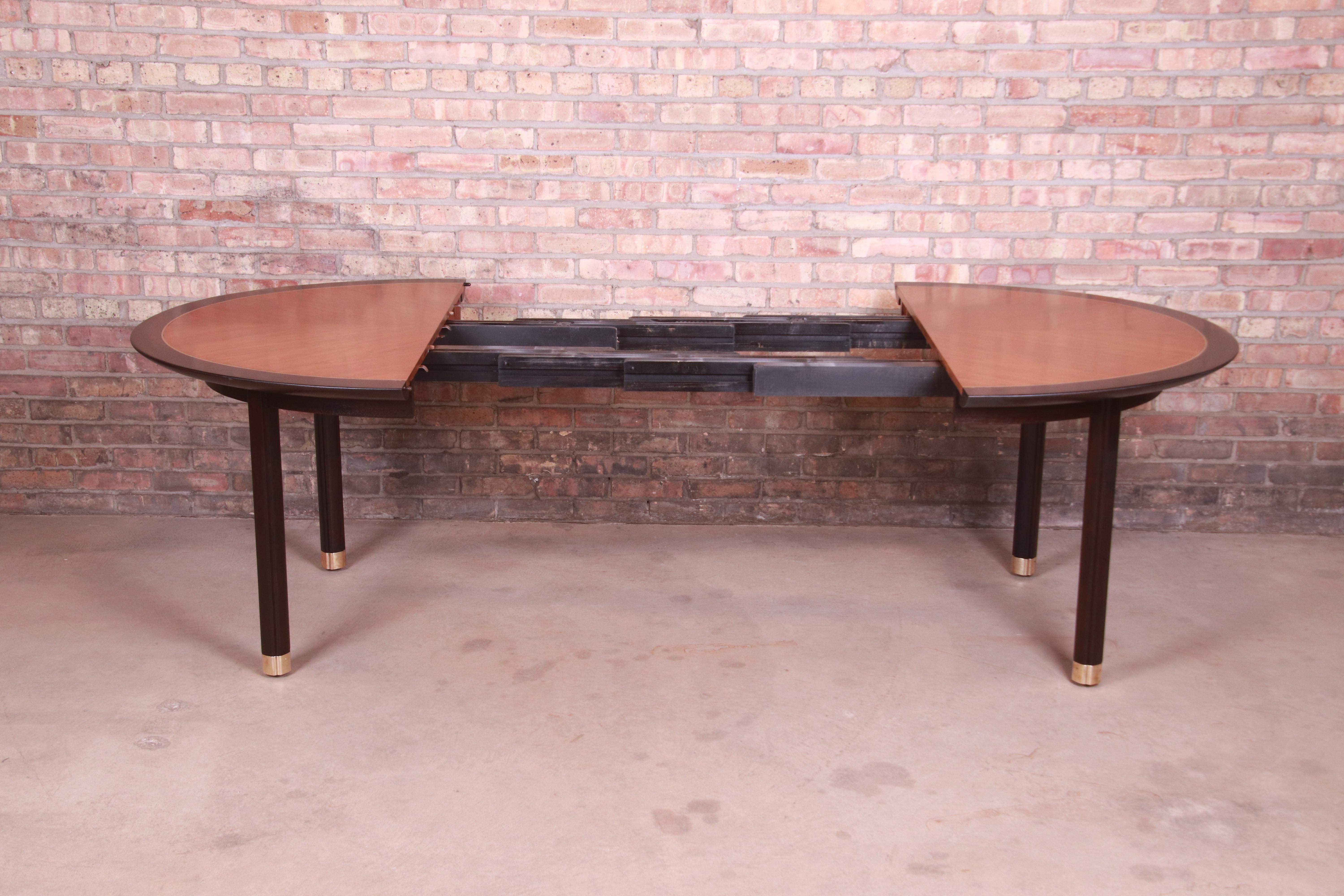 Michael Taylor for Baker Cherry Wood and Black Lacquer Extension Dining Table In Good Condition In South Bend, IN