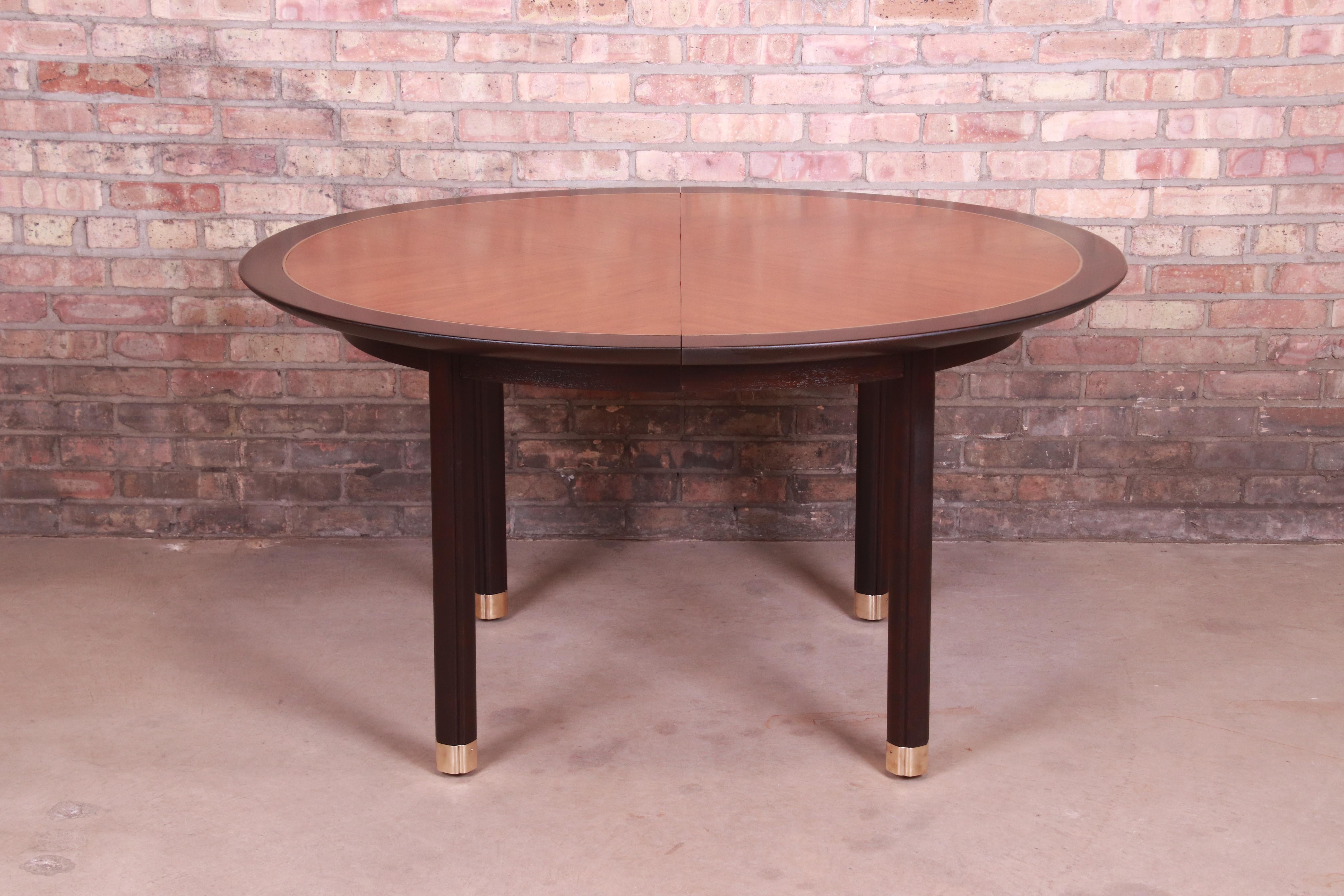 20th Century Michael Taylor for Baker Cherry Wood and Black Lacquer Extension Dining Table