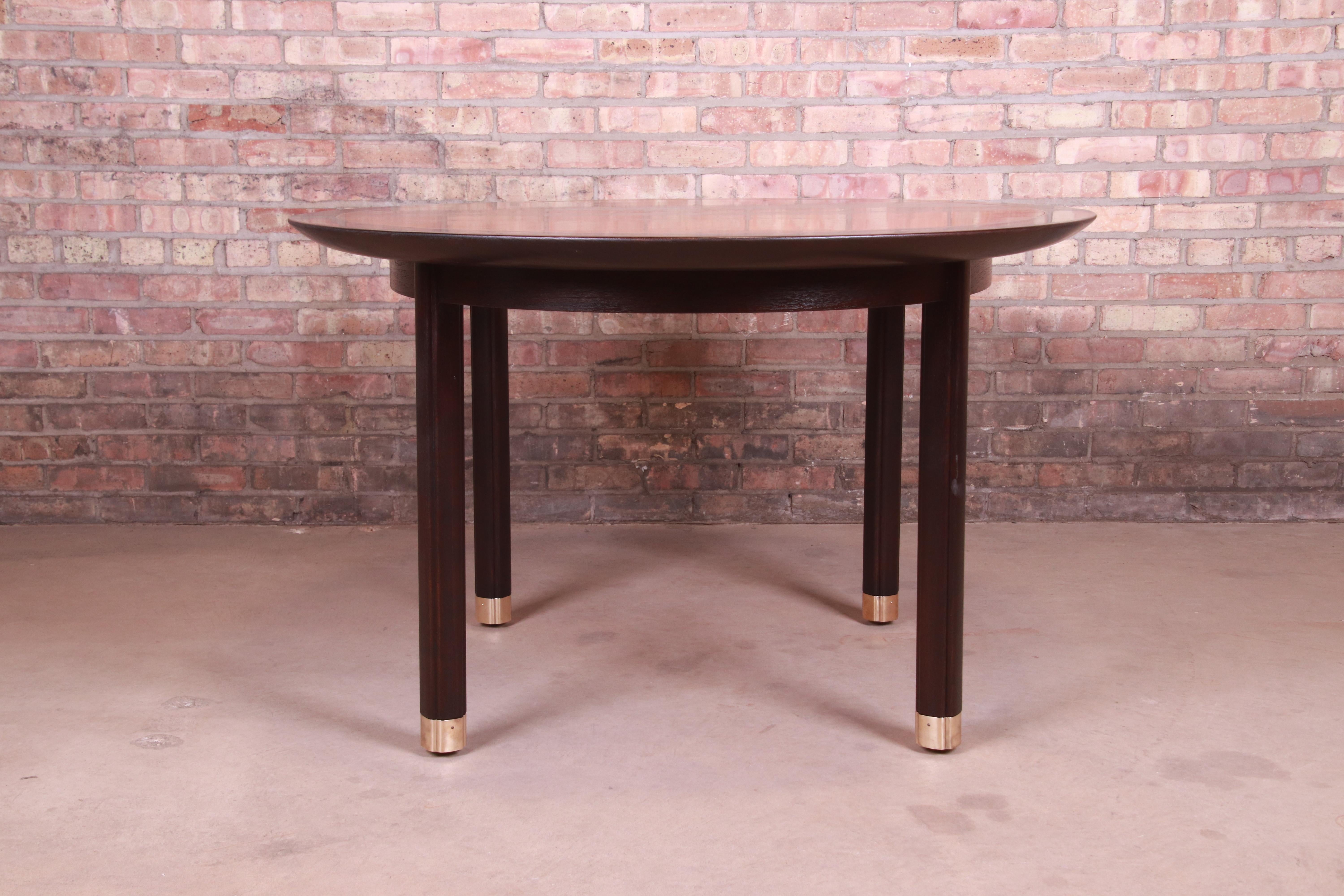 Brass Michael Taylor for Baker Cherry Wood and Black Lacquer Extension Dining Table