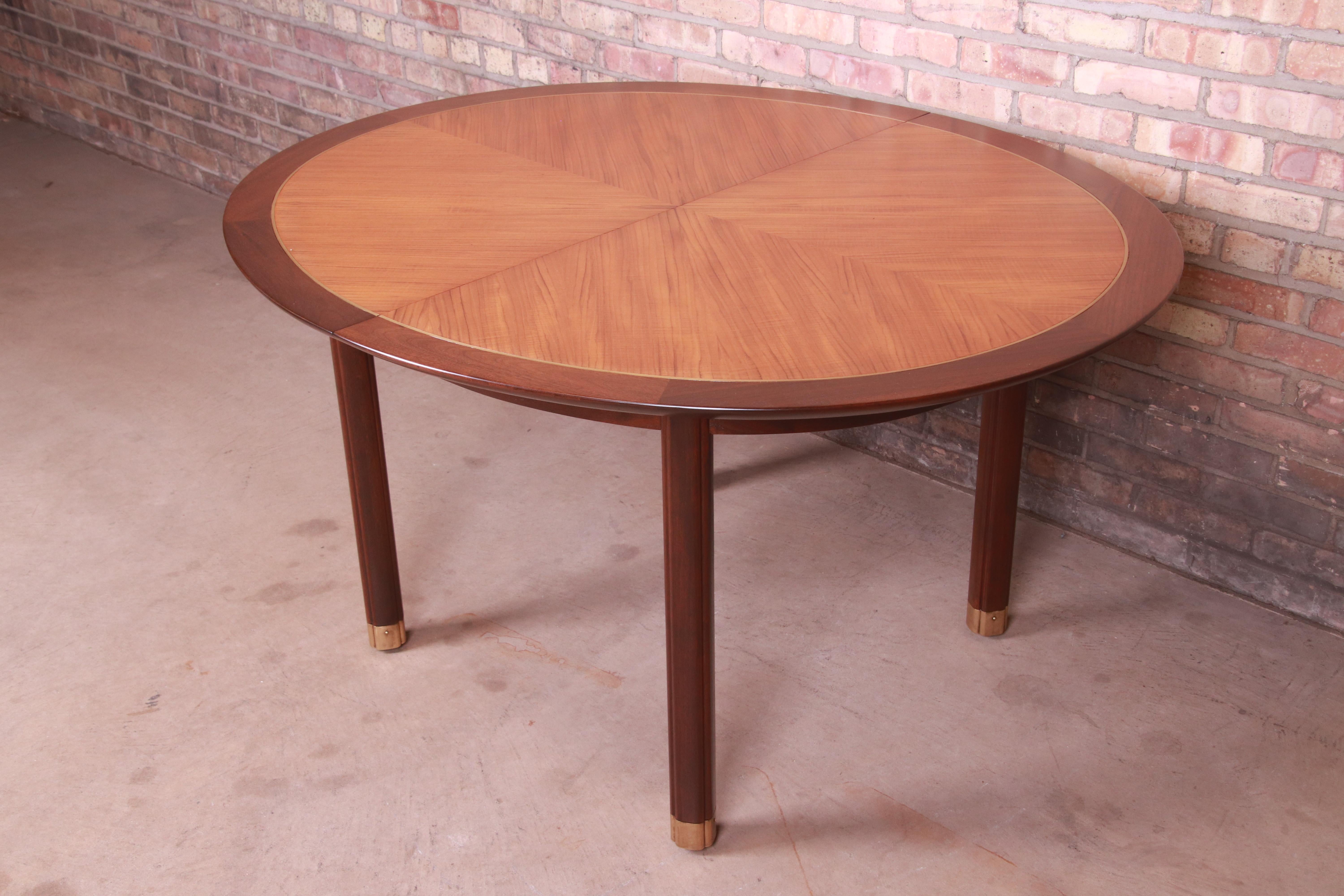 Michael Taylor for Baker Cherry Wood and Inlaid Brass Dining Table, Refinished 5