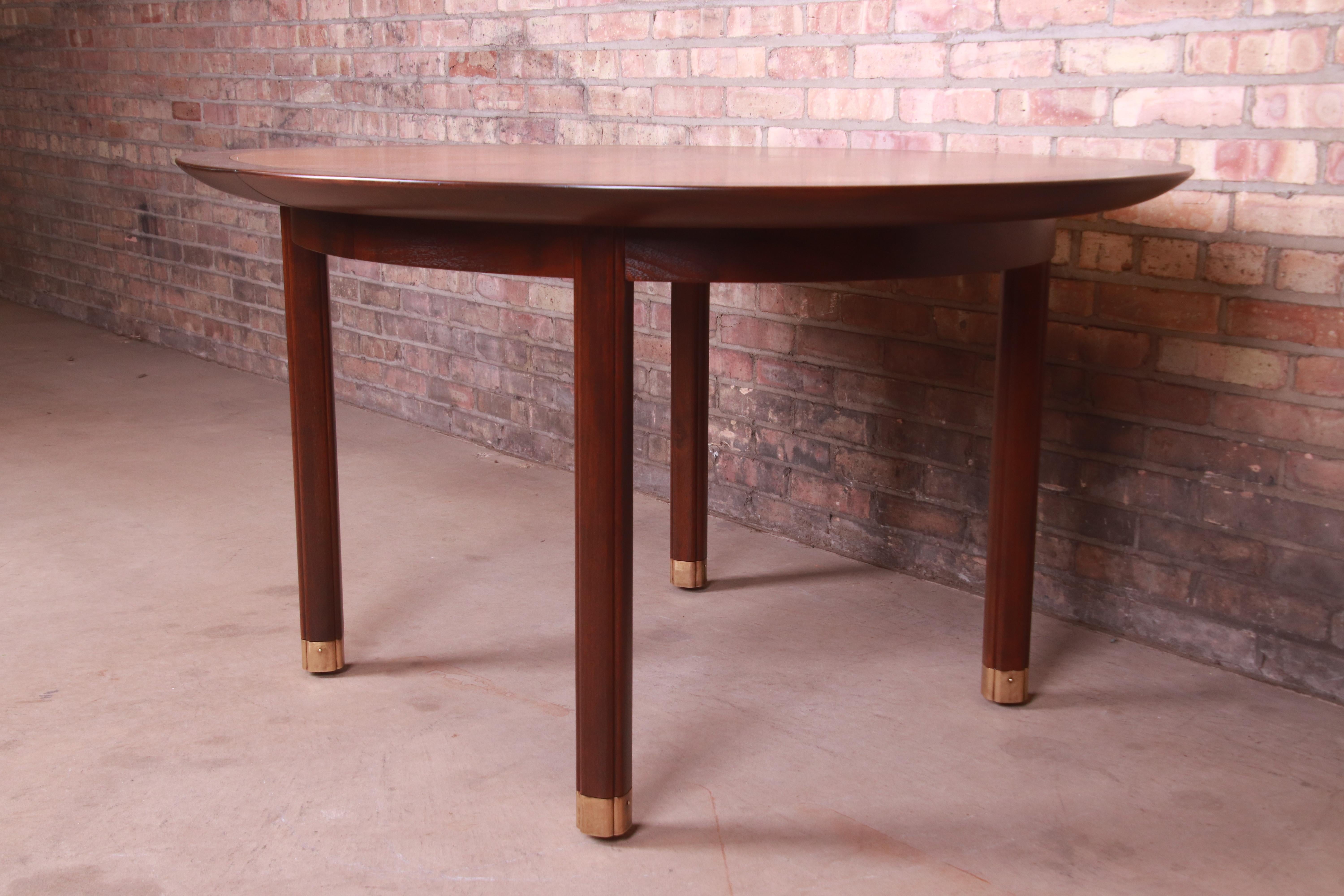 Michael Taylor for Baker Cherry Wood and Inlaid Brass Dining Table, Refinished 6