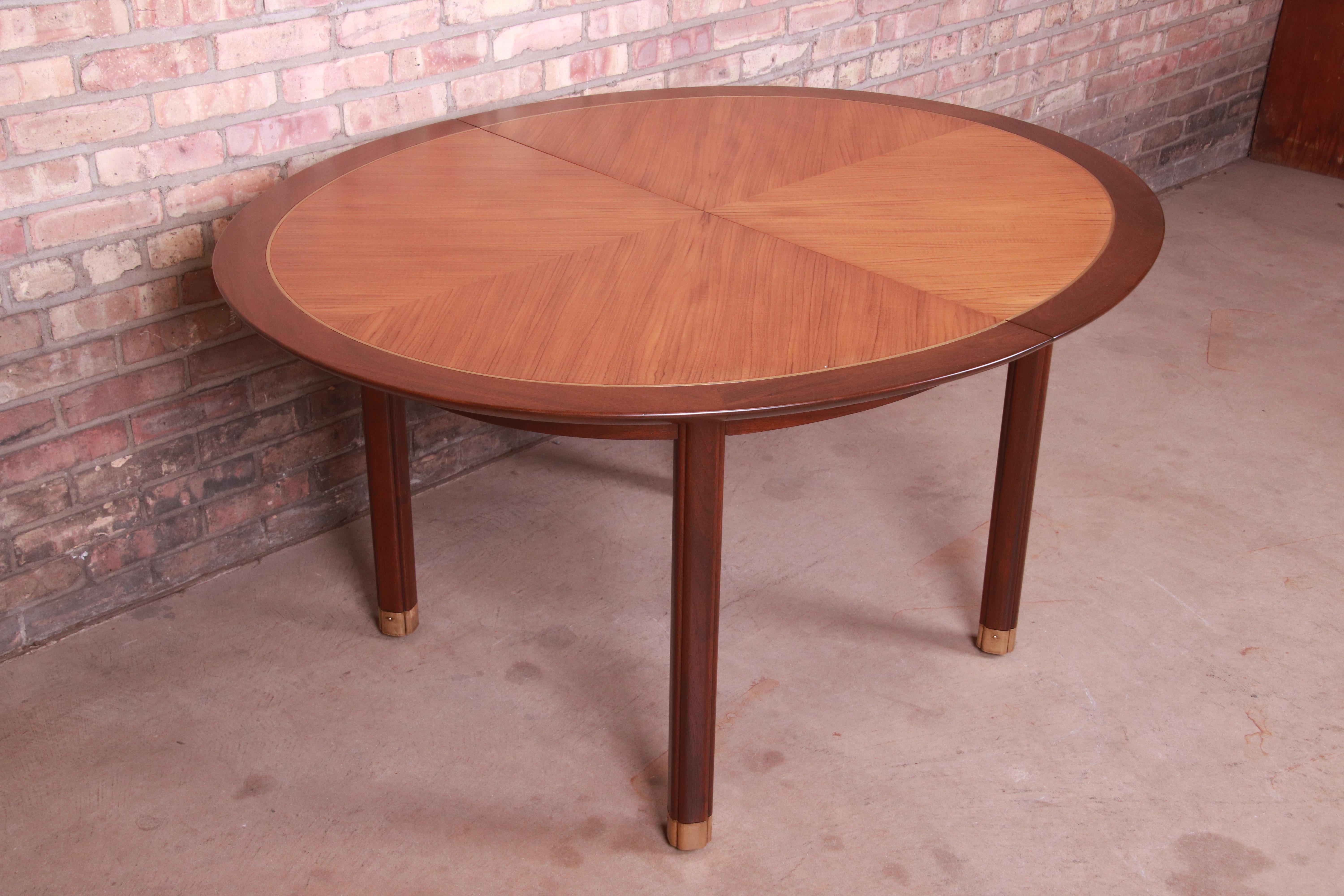 Michael Taylor for Baker Cherry Wood and Inlaid Brass Dining Table, Refinished 7