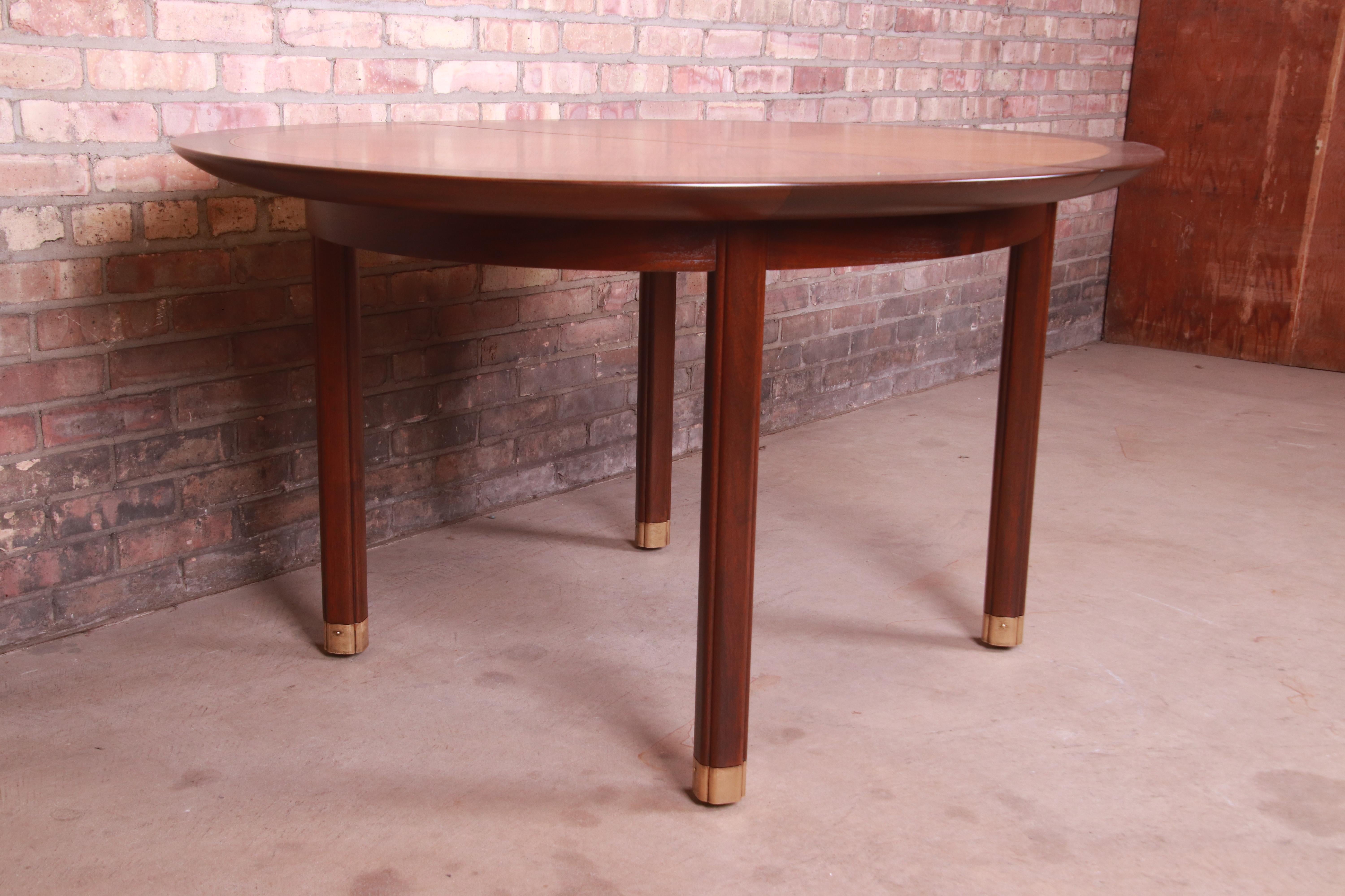 Michael Taylor for Baker Cherry Wood and Inlaid Brass Dining Table, Refinished 8
