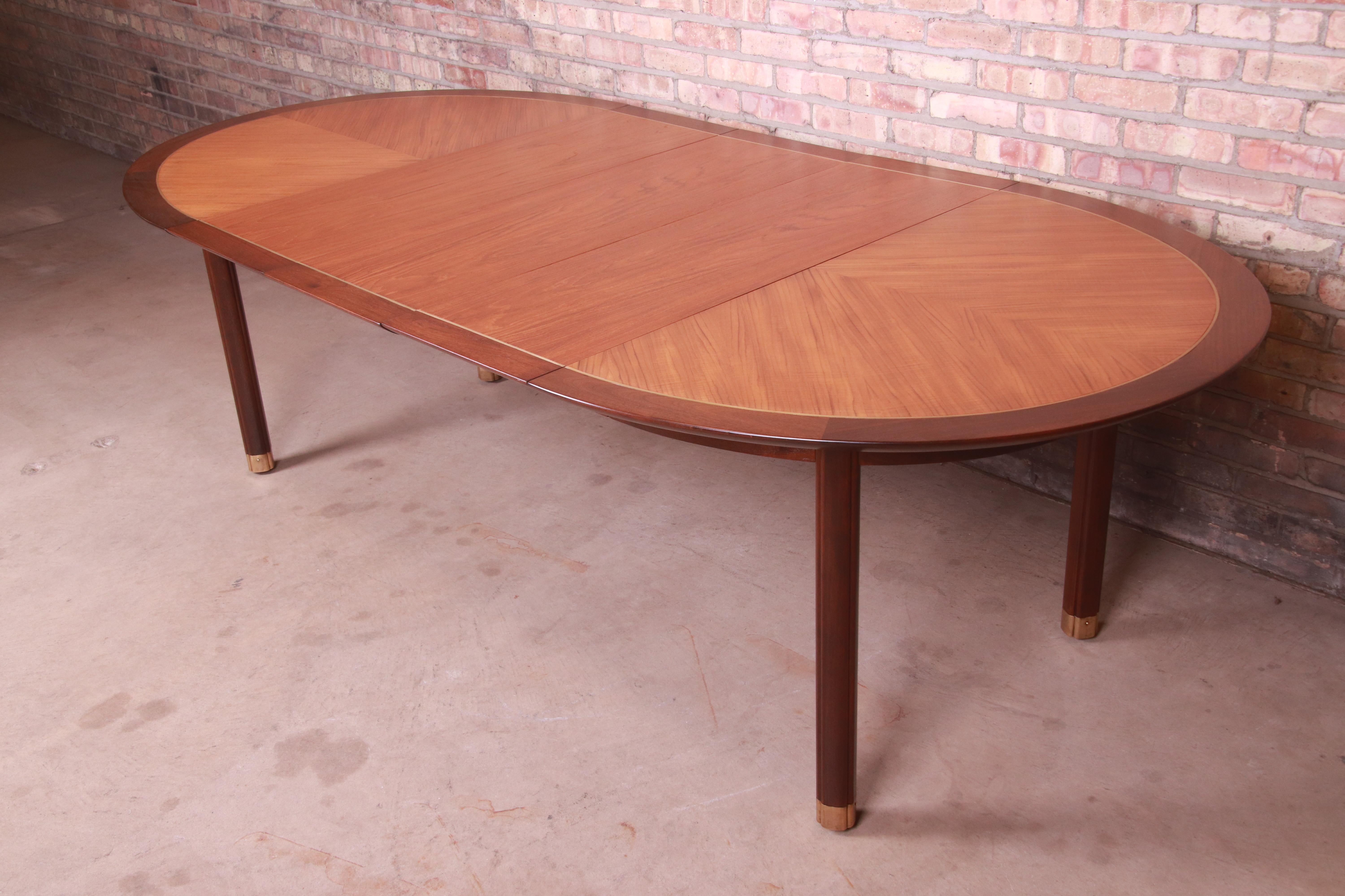 Mid-Century Modern Michael Taylor for Baker Cherry Wood and Inlaid Brass Dining Table, Refinished