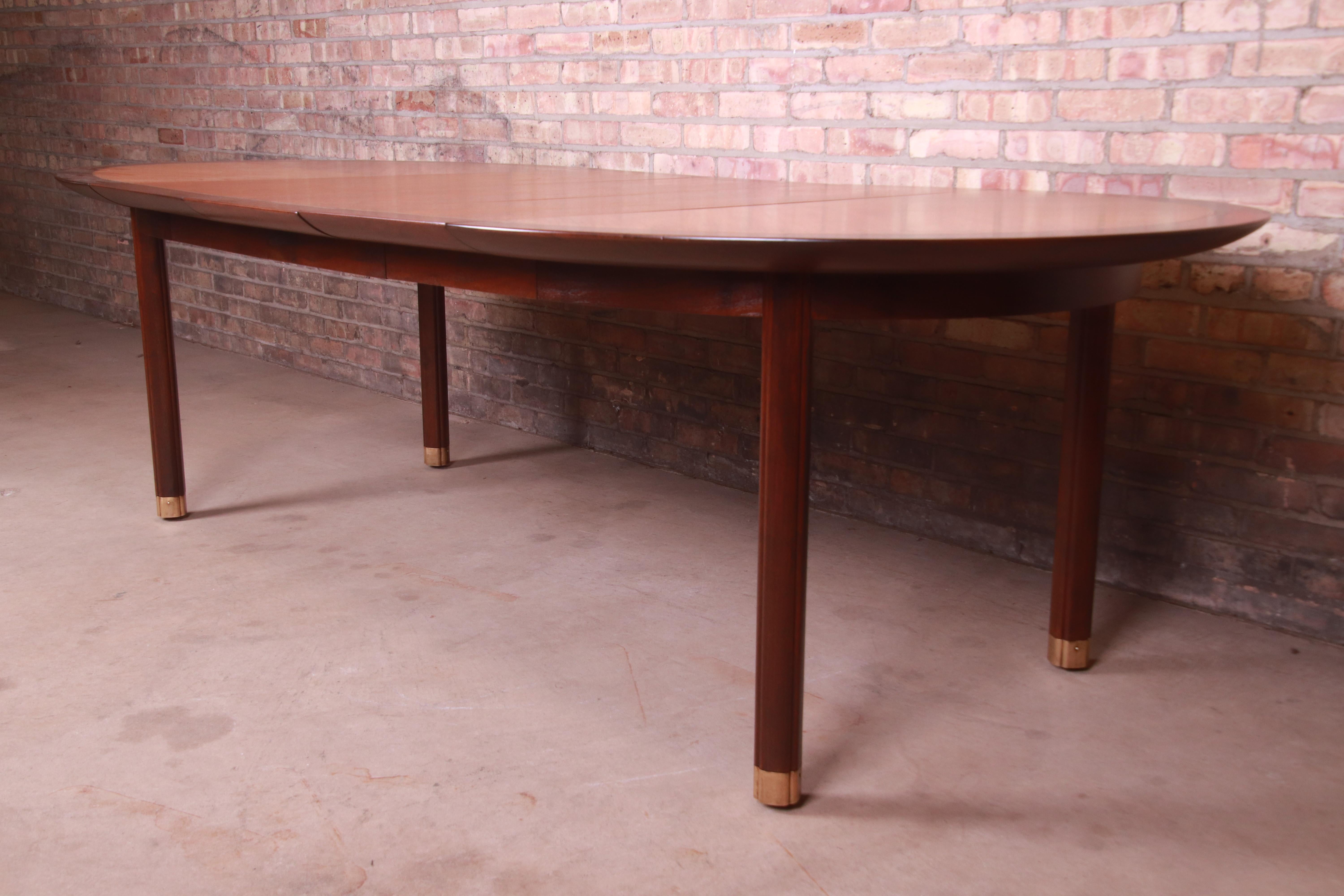 American Michael Taylor for Baker Cherry Wood and Inlaid Brass Dining Table, Refinished