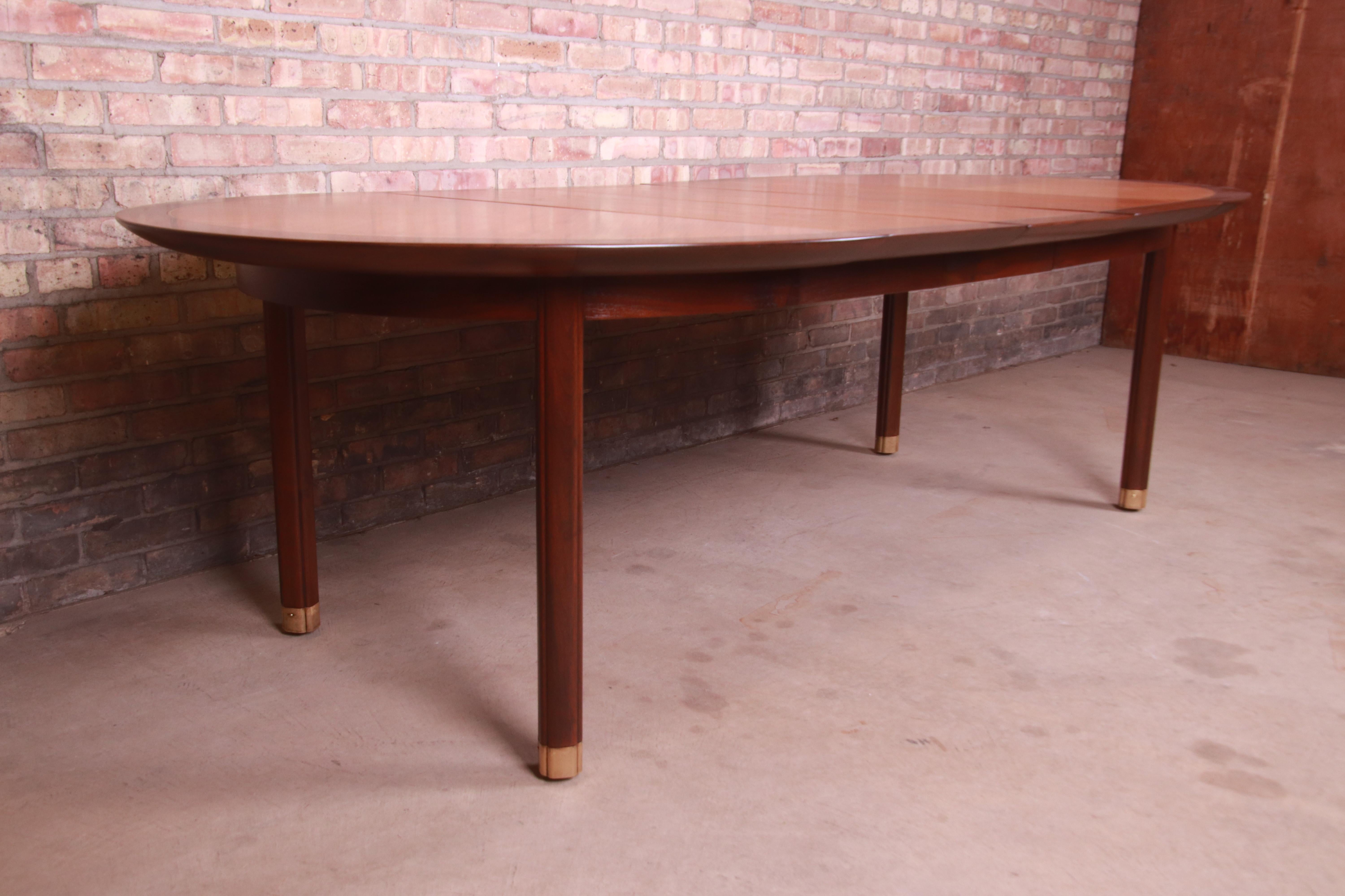 Mid-20th Century Michael Taylor for Baker Cherry Wood and Inlaid Brass Dining Table, Refinished