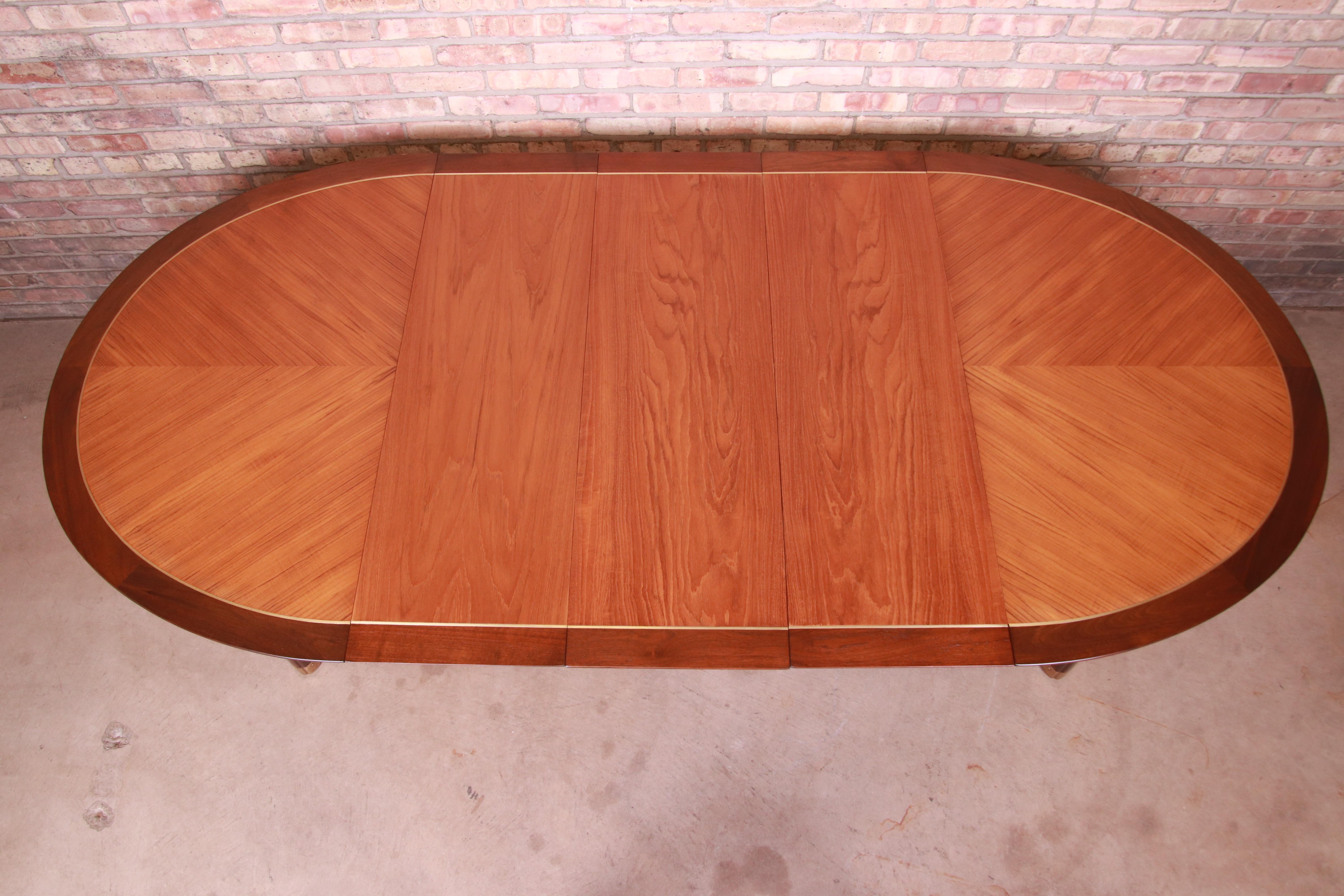 Michael Taylor for Baker Cherry Wood and Inlaid Brass Dining Table, Refinished 1