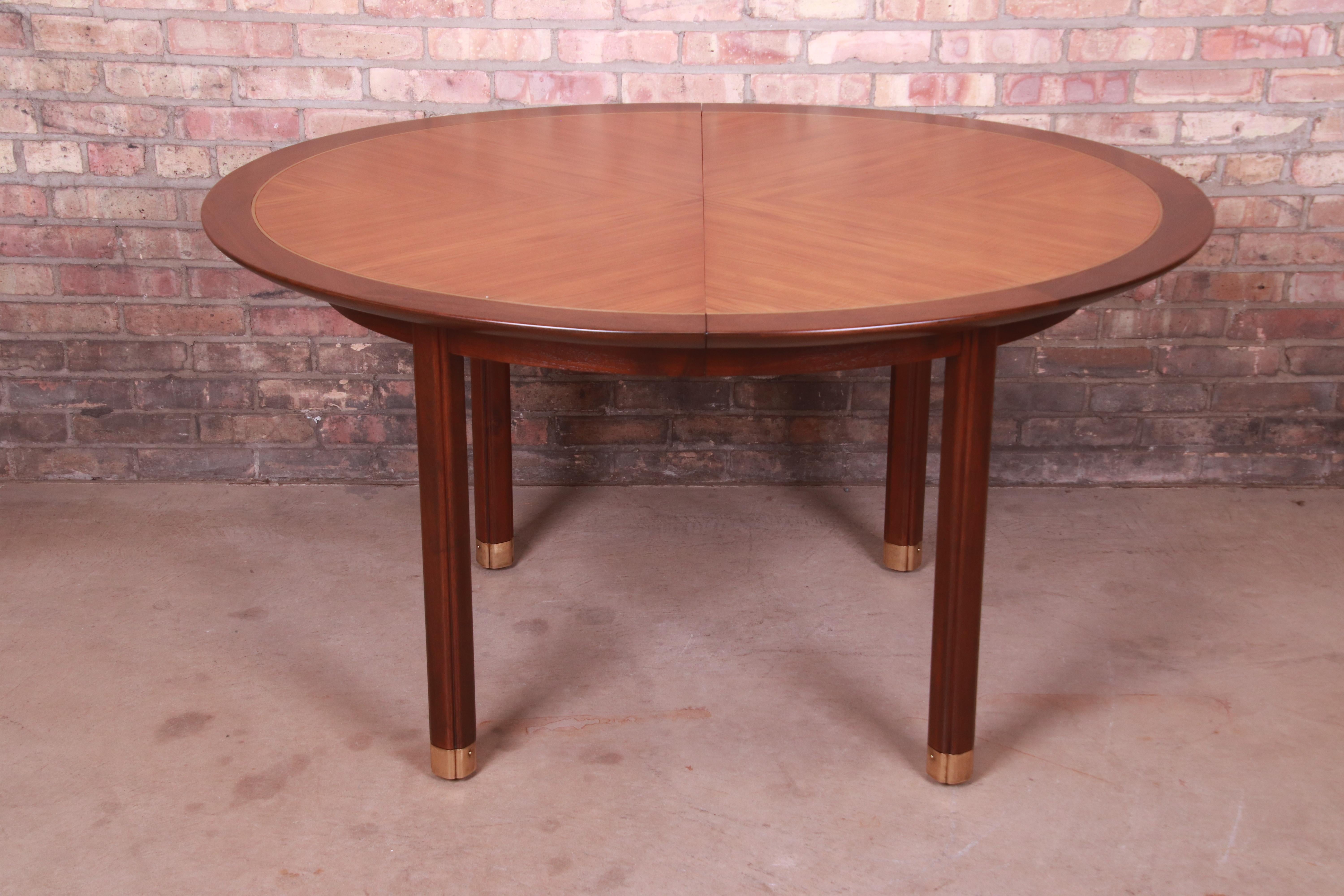 Michael Taylor for Baker Cherry Wood and Inlaid Brass Dining Table, Refinished 3