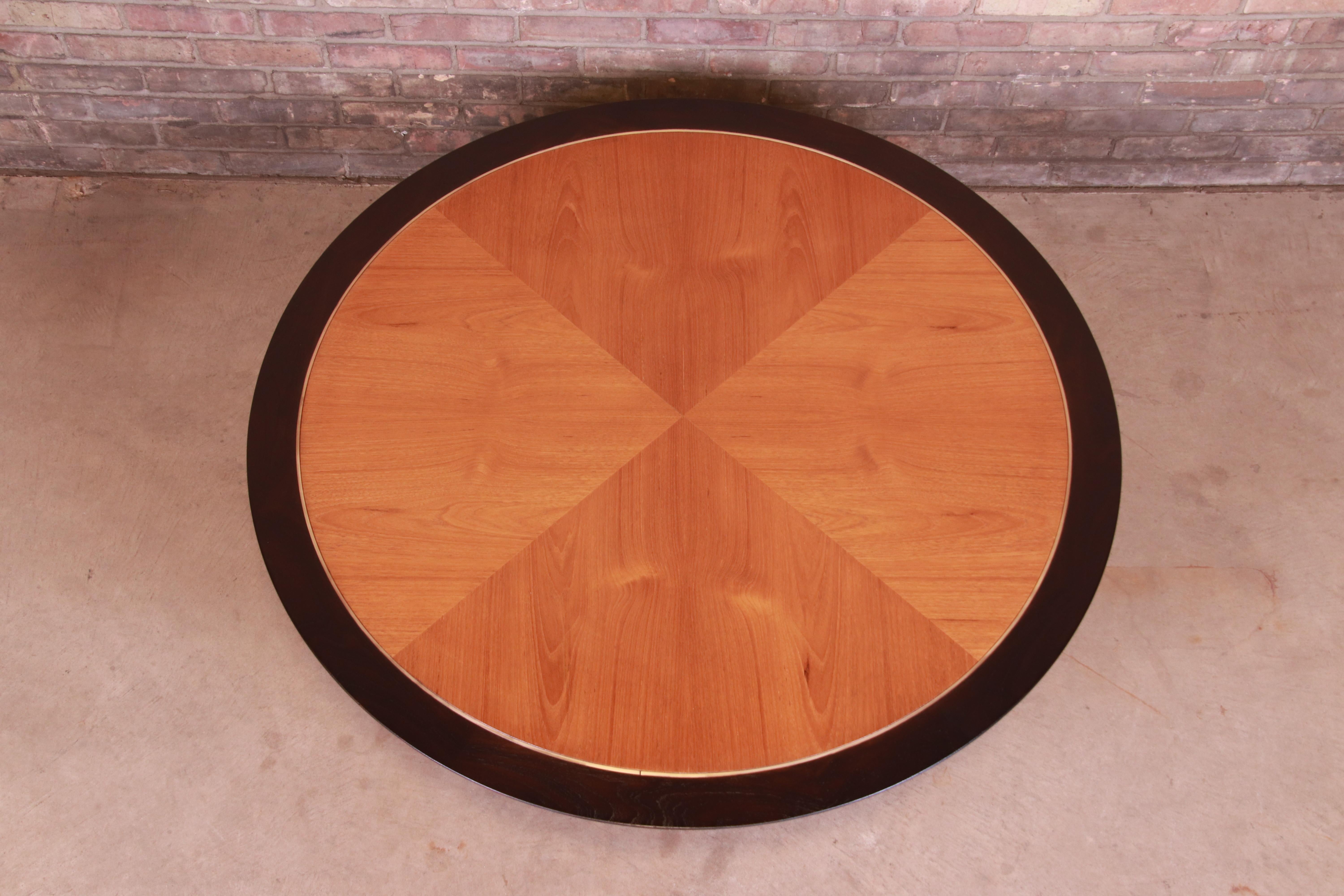 Mid-20th Century Michael Taylor for Baker Cherry Wood Cocktail Table with Brass Inlay, Refinished