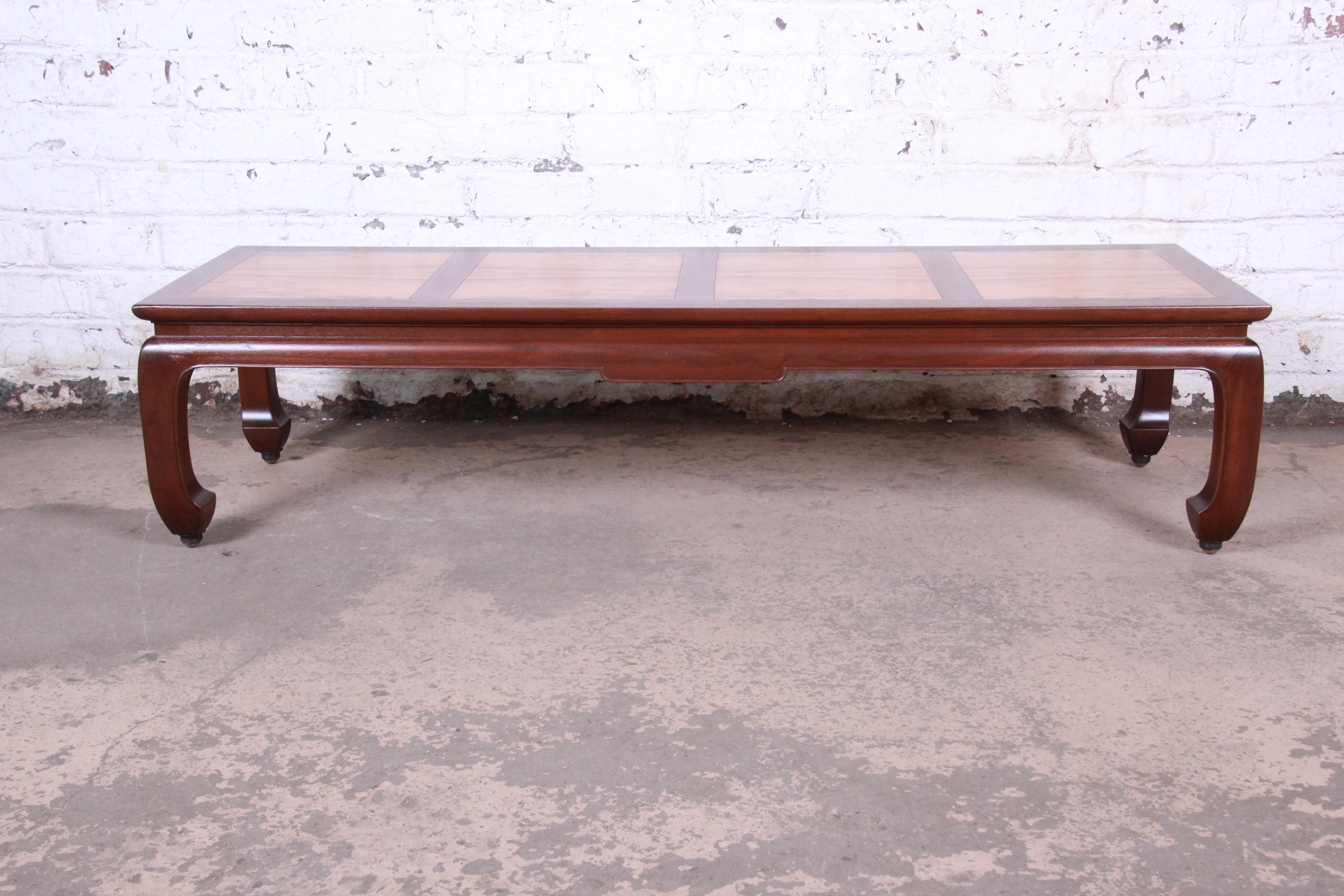 Mid-Century Modern Michael Taylor for Baker Chinoiserie Rosewood and Walnut Coffee Table, Restored