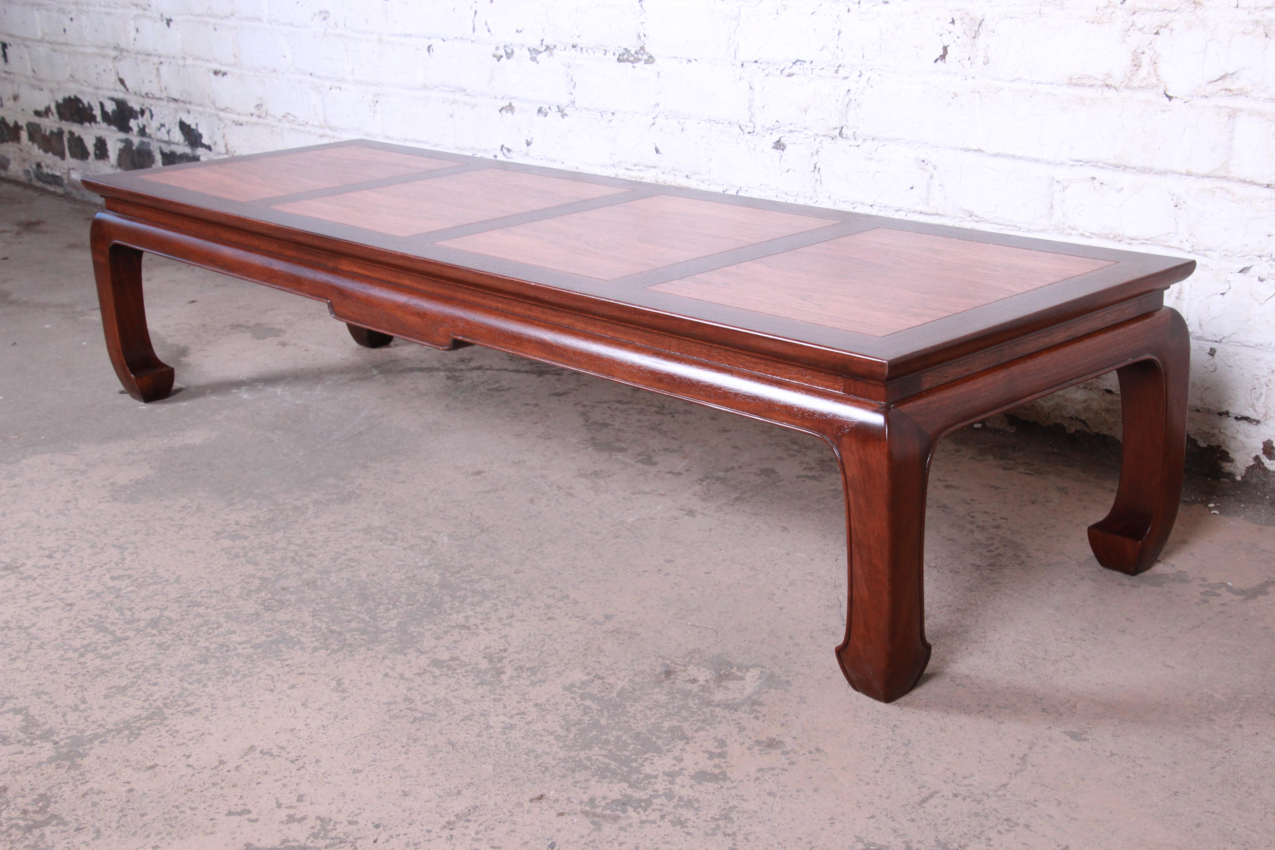 Mid-Century Modern Michael Taylor for Baker Chinoiserie Rosewood and Walnut Coffee Table, Restored