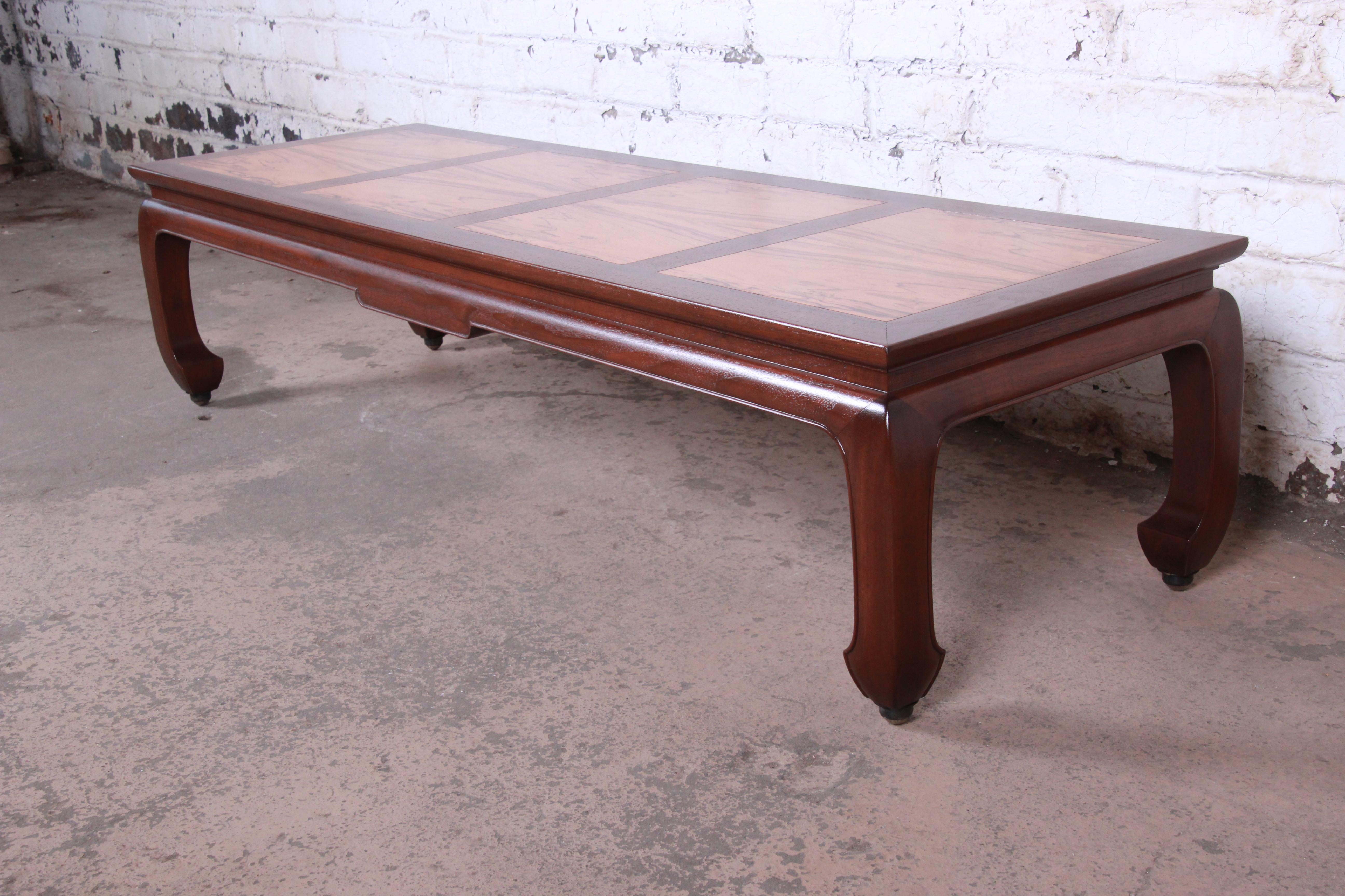 American Michael Taylor for Baker Chinoiserie Rosewood and Walnut Coffee Table, Restored
