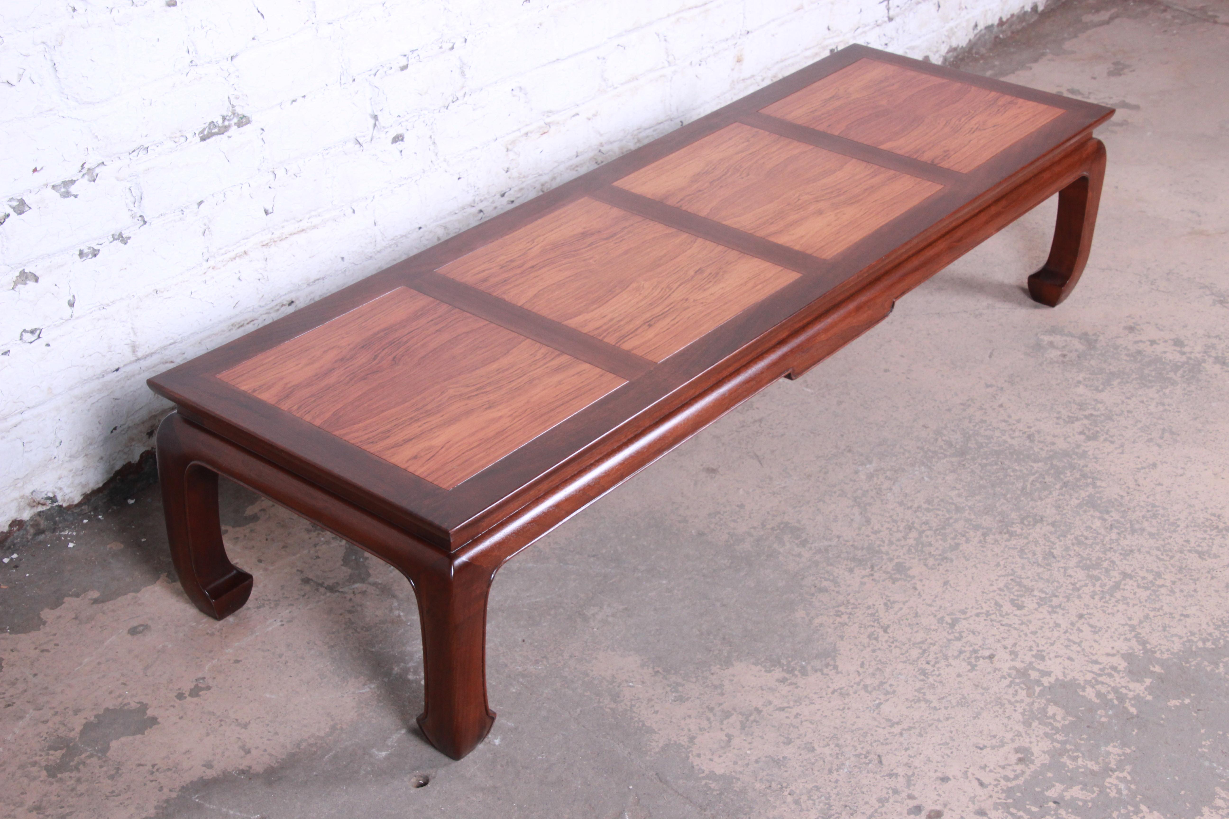 American Michael Taylor for Baker Chinoiserie Rosewood and Walnut Coffee Table, Restored