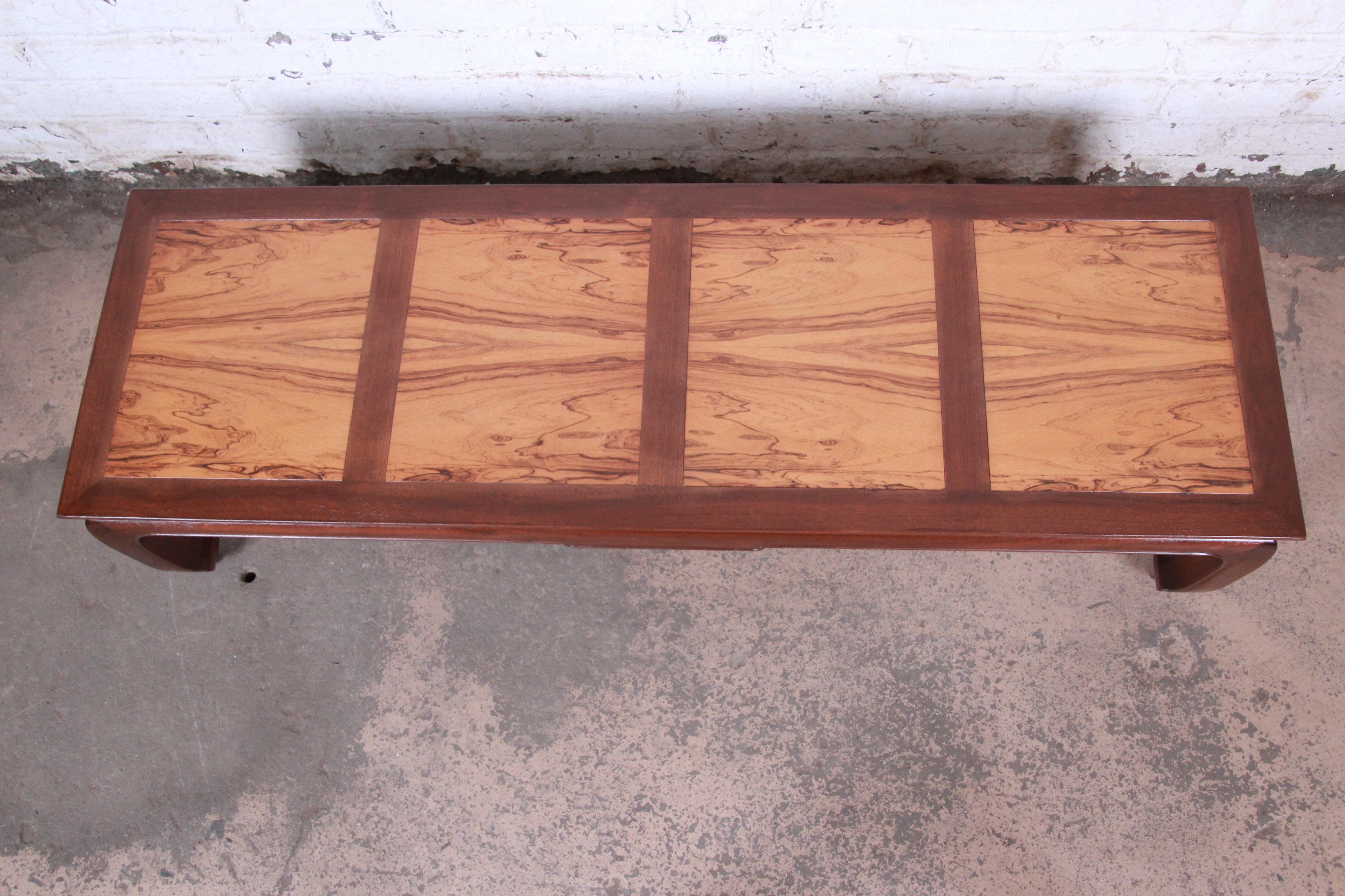 Michael Taylor for Baker Chinoiserie Rosewood and Walnut Coffee Table, Restored In Good Condition In South Bend, IN