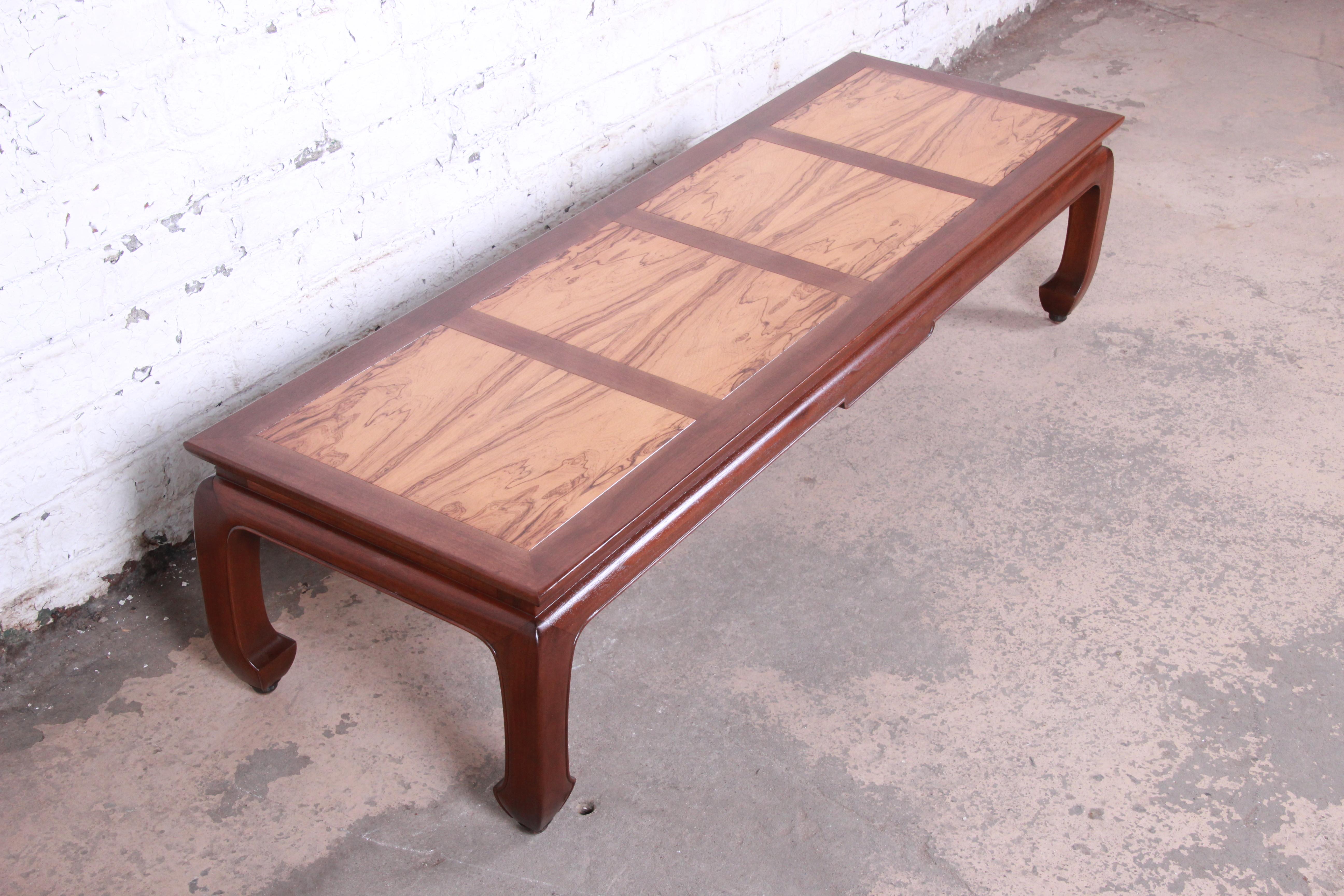 Mid-20th Century Michael Taylor for Baker Chinoiserie Rosewood and Walnut Coffee Table, Restored