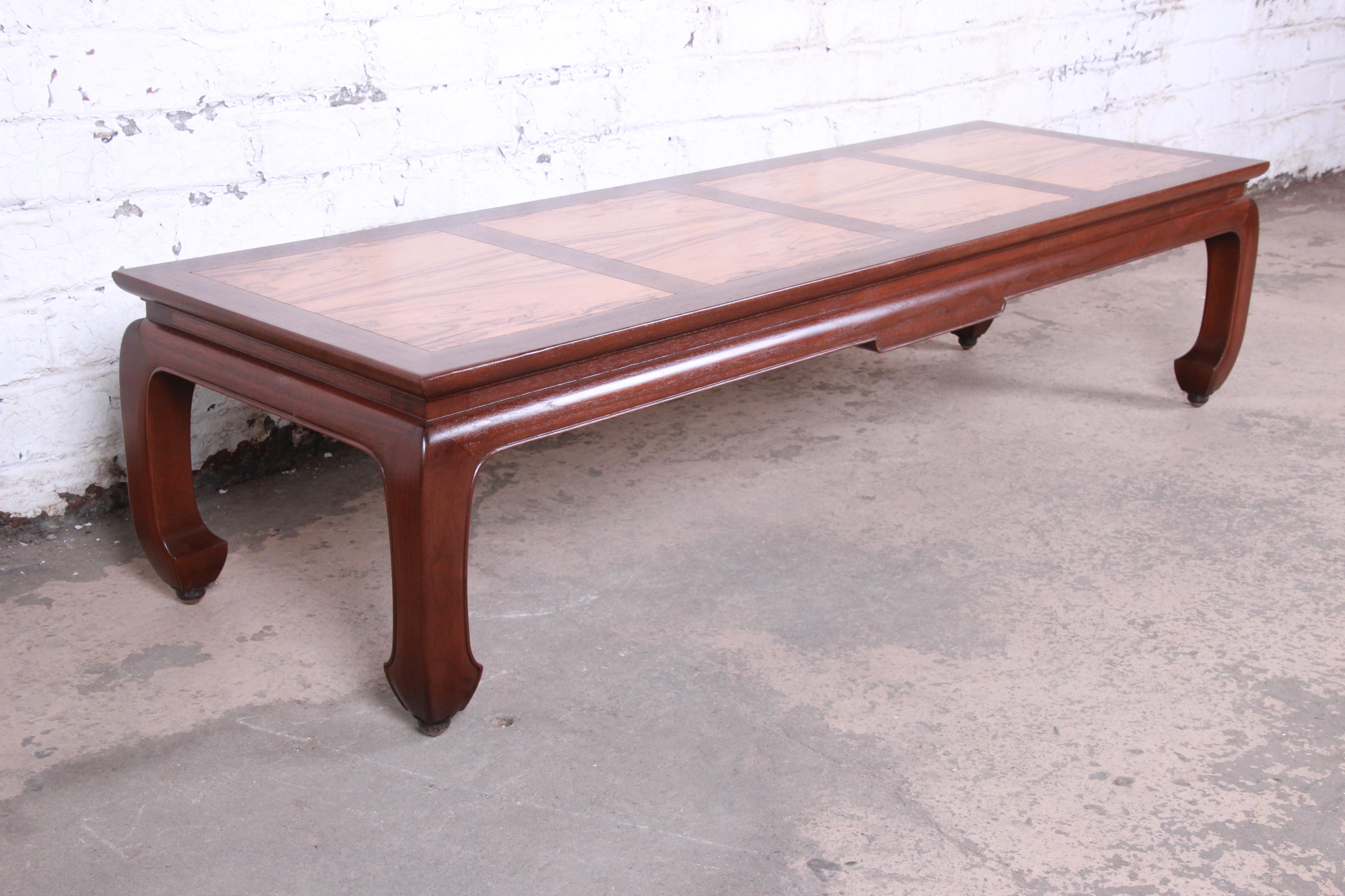 Michael Taylor for Baker Chinoiserie Rosewood and Walnut Coffee Table, Restored 1