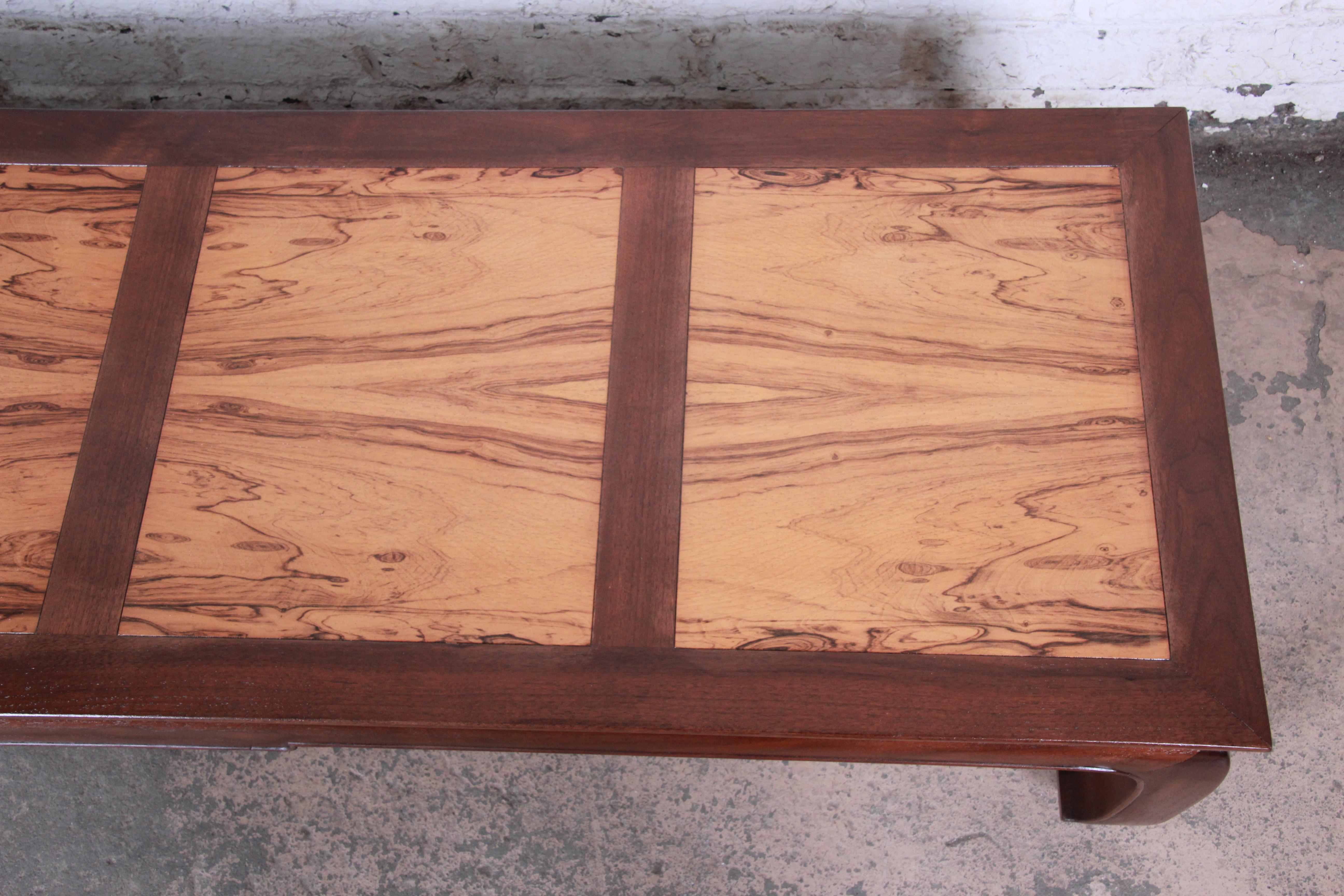 Michael Taylor for Baker Chinoiserie Rosewood and Walnut Coffee Table, Restored 2