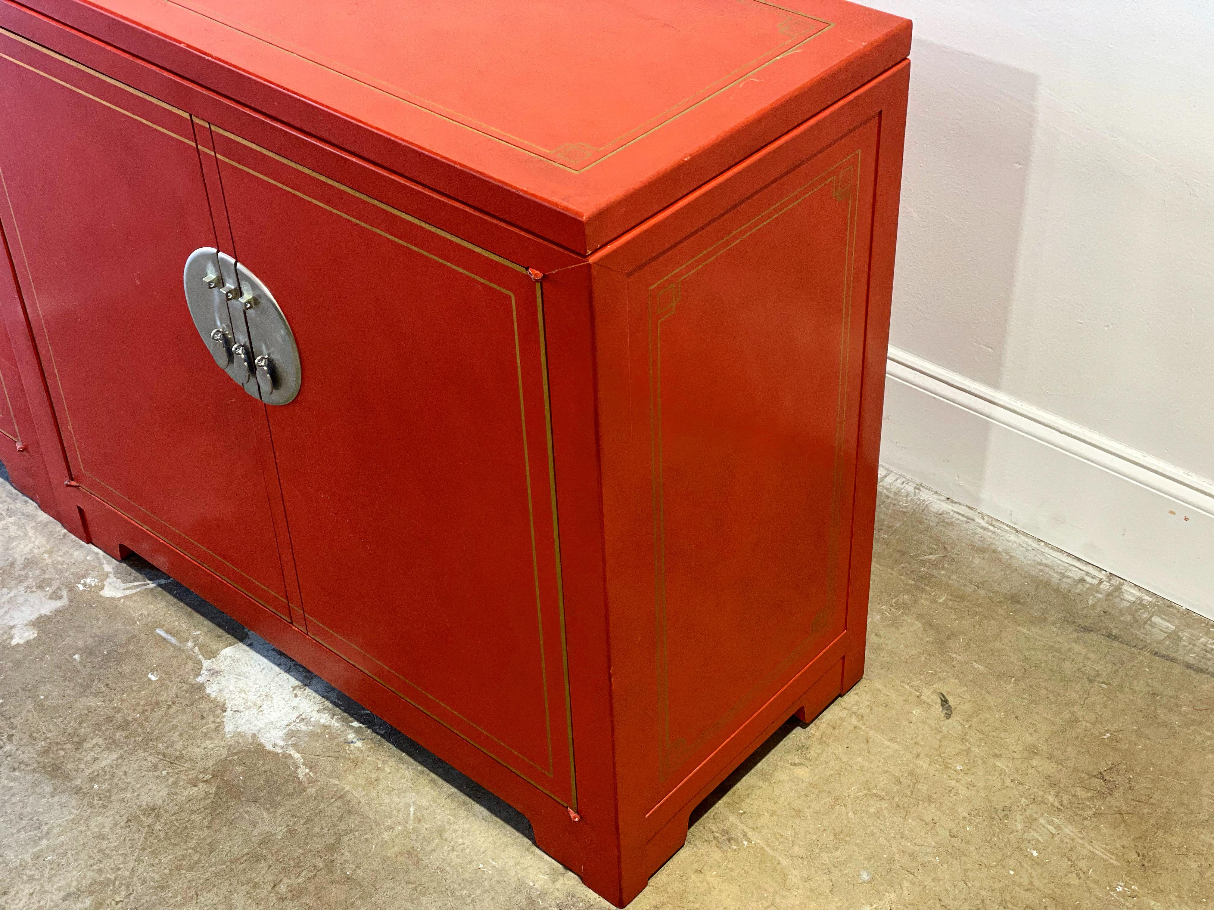 Michael Taylor for Baker - Credenza Cabinet - Far East Collection - Coral Red 3