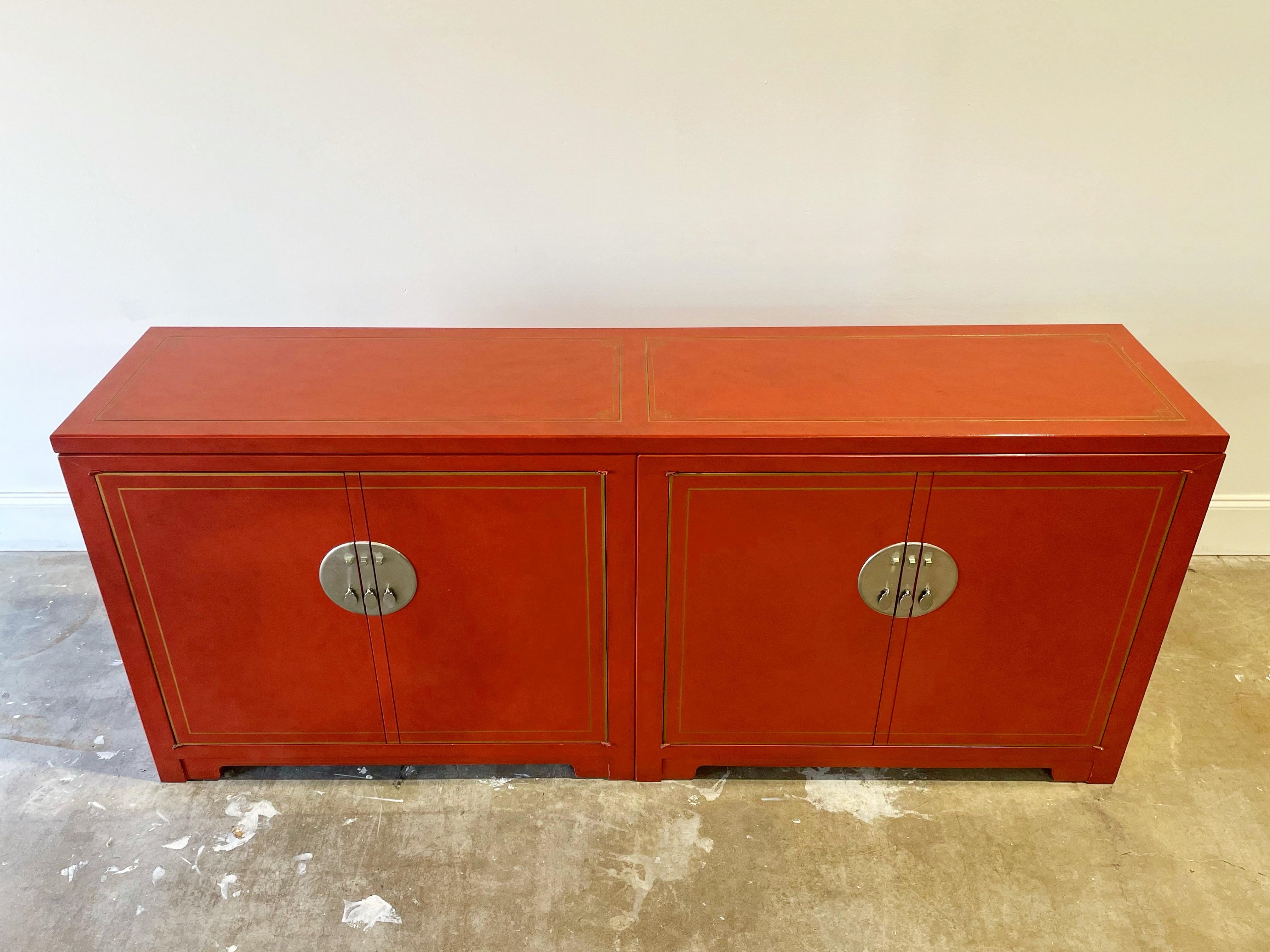 Mid-Century Modern Michael Taylor for Baker - Credenza Cabinet - Far East Collection - Coral Red