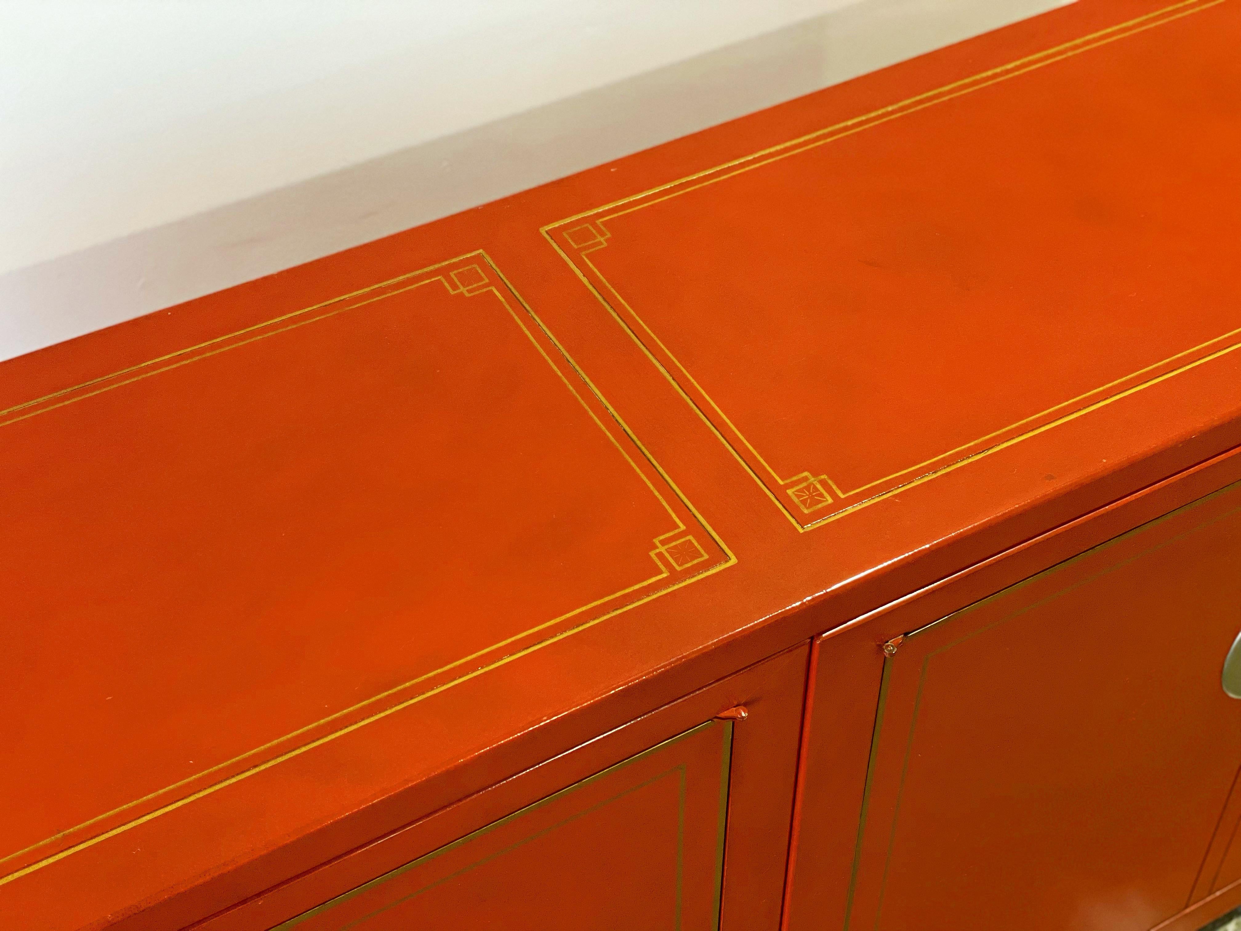 Lacquer Michael Taylor for Baker - Credenza Cabinet - Far East Collection - Coral Red
