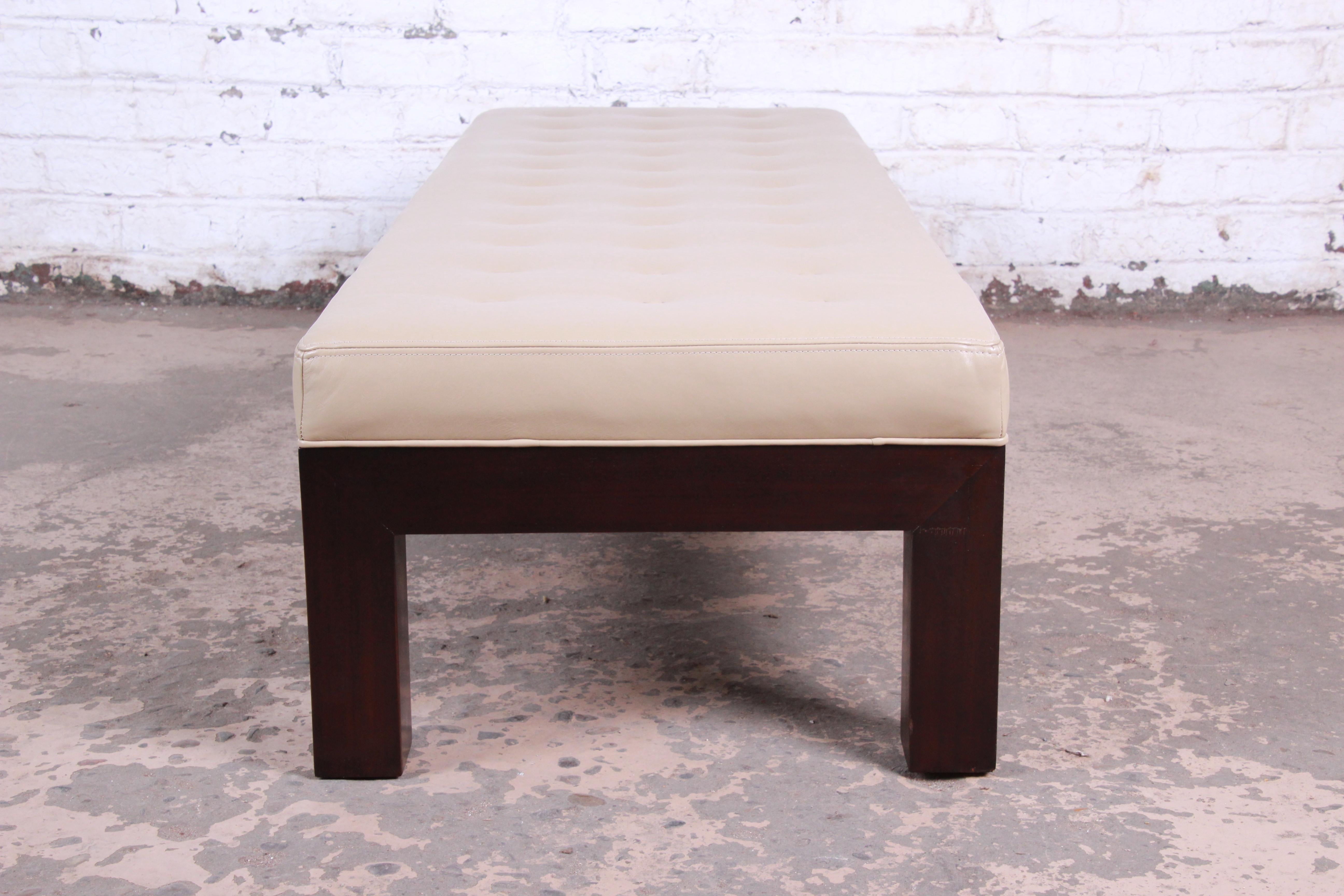 Michael Taylor for Baker Custom Long Bench in Mahogany and Leather 4