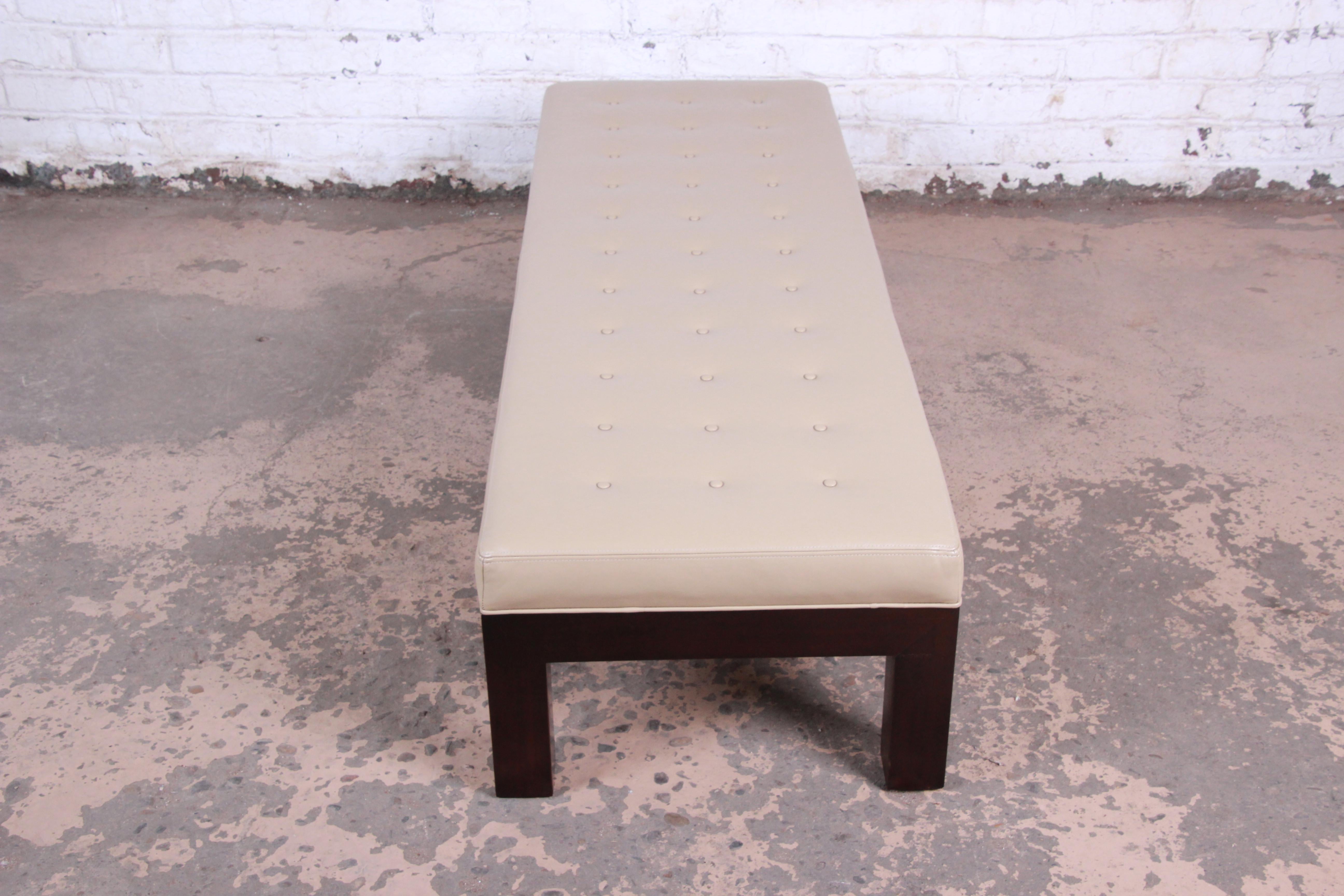 Michael Taylor for Baker Custom Long Bench in Mahogany and Leather 5
